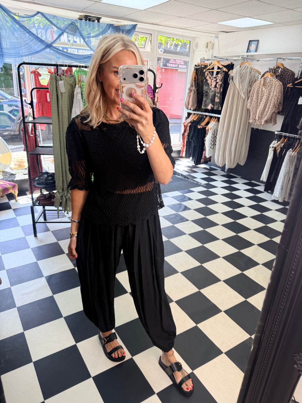 Crinkle Balloon Trousers Black