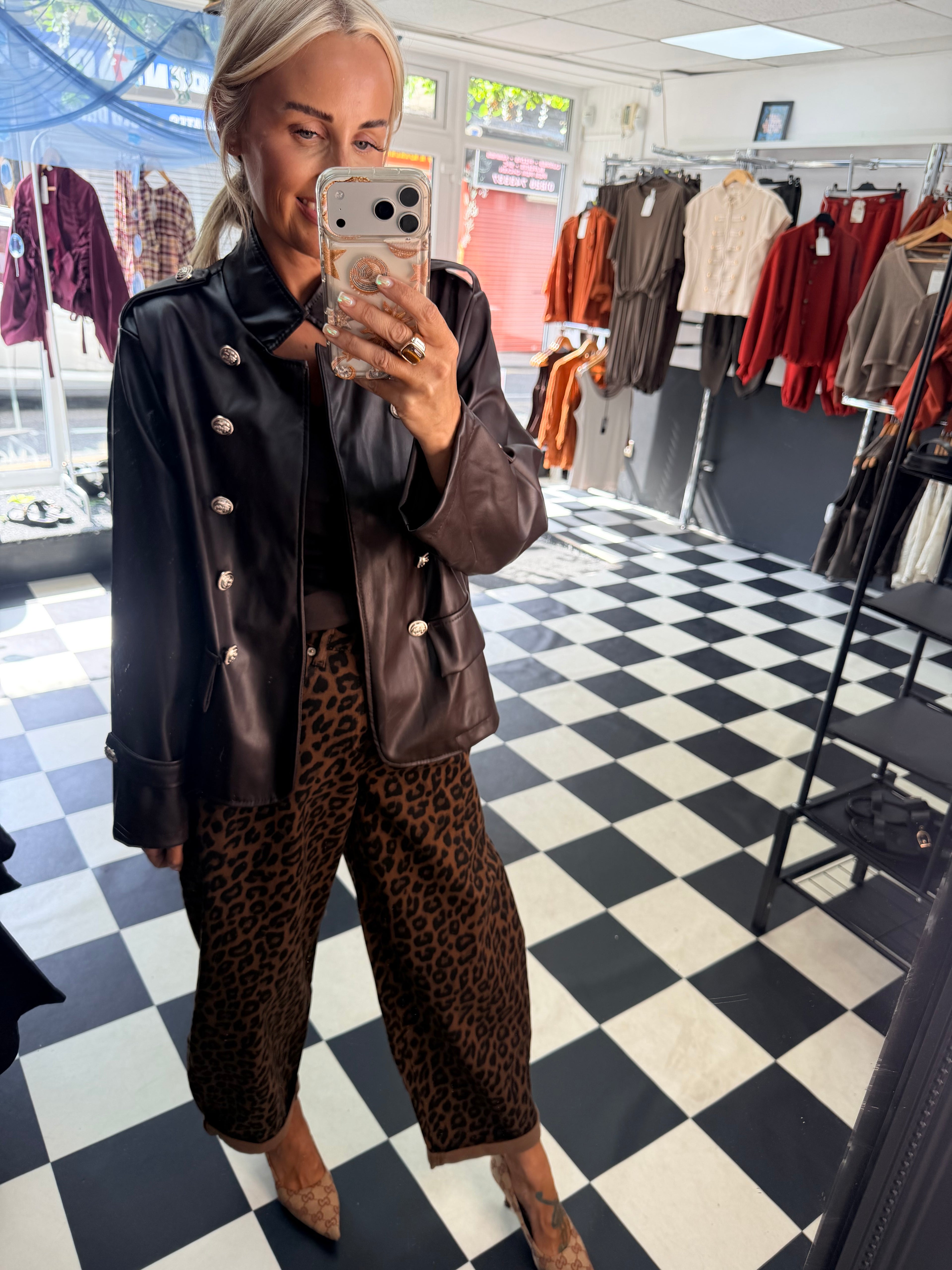 Boxy Style Pu Blazer Chocolate