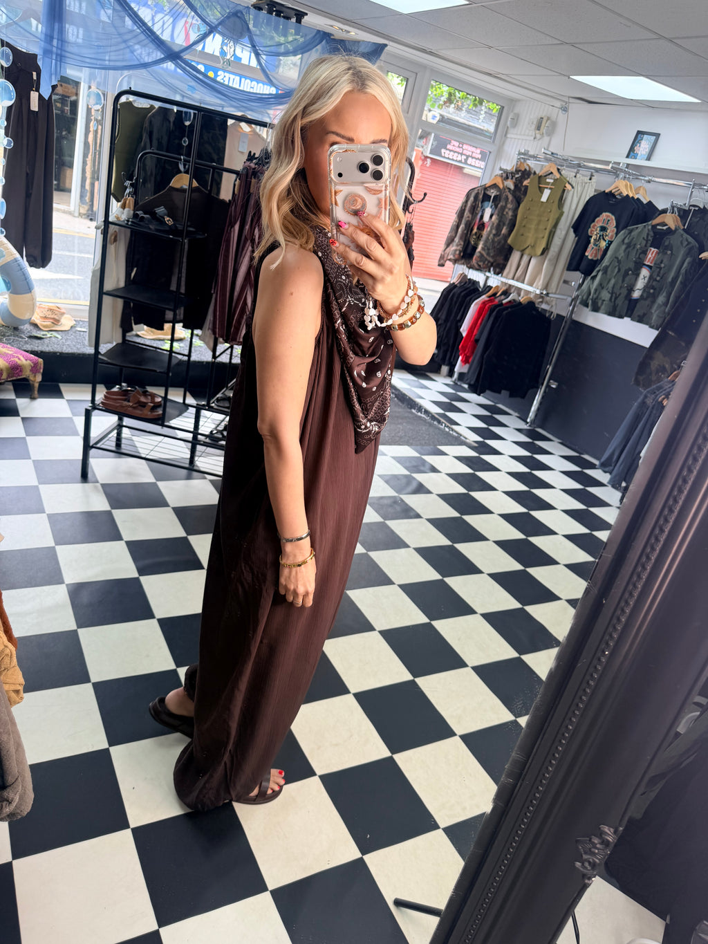 Bandana Scarf Jumpsuit Chocolate