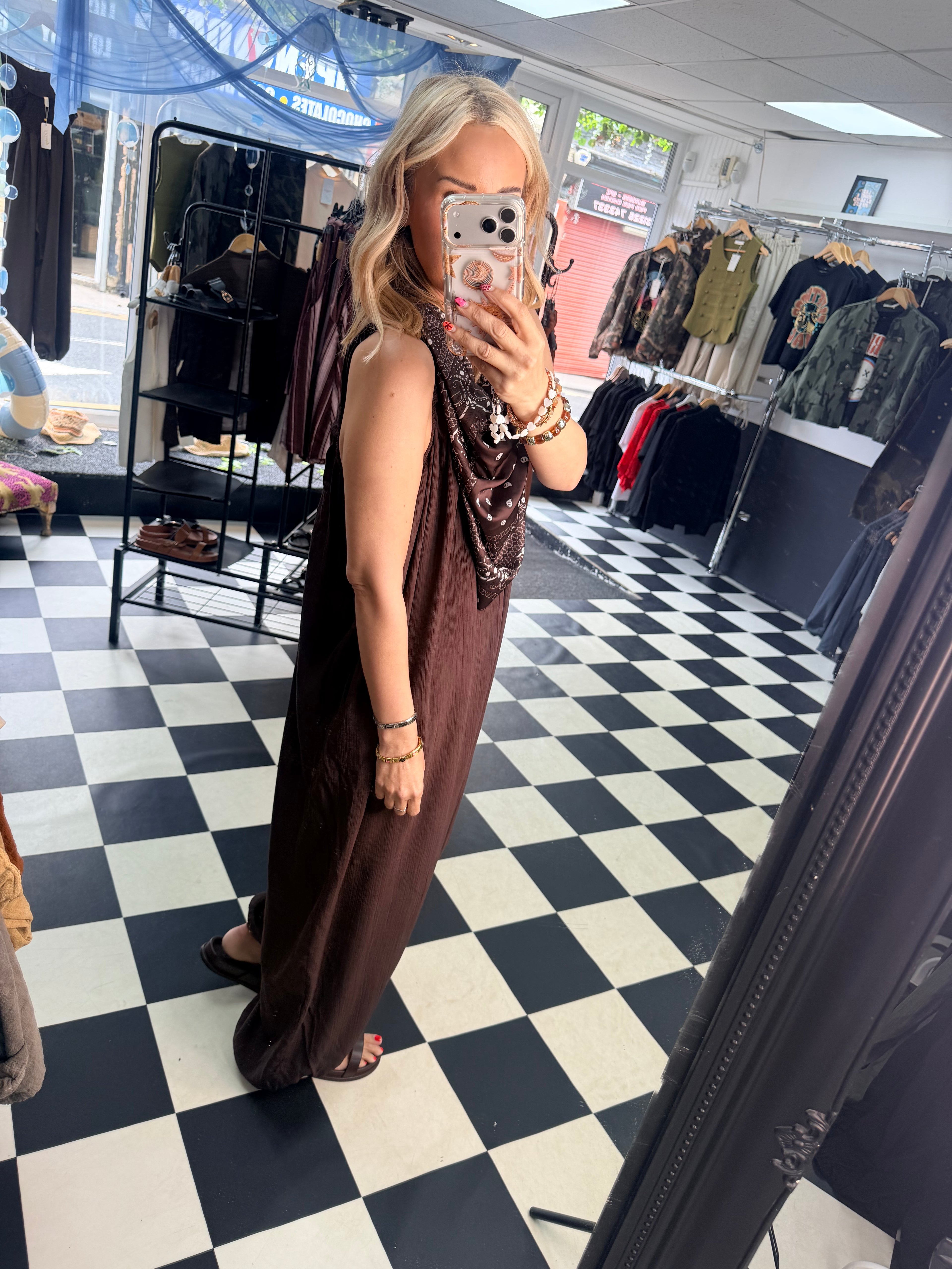 Bandana Scarf Jumpsuit Chocolate