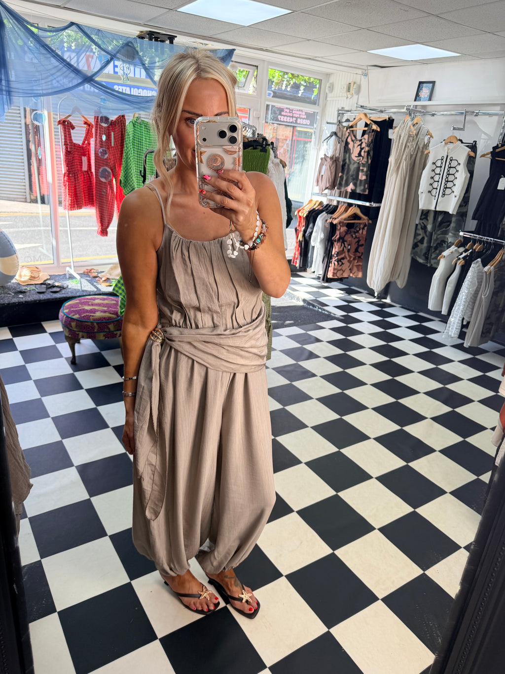 Wrap Crinkle Jumpsuit Taupe