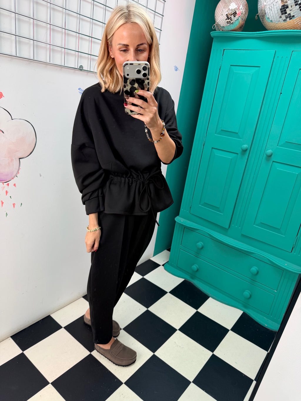 Tie Waist Co Ord Black