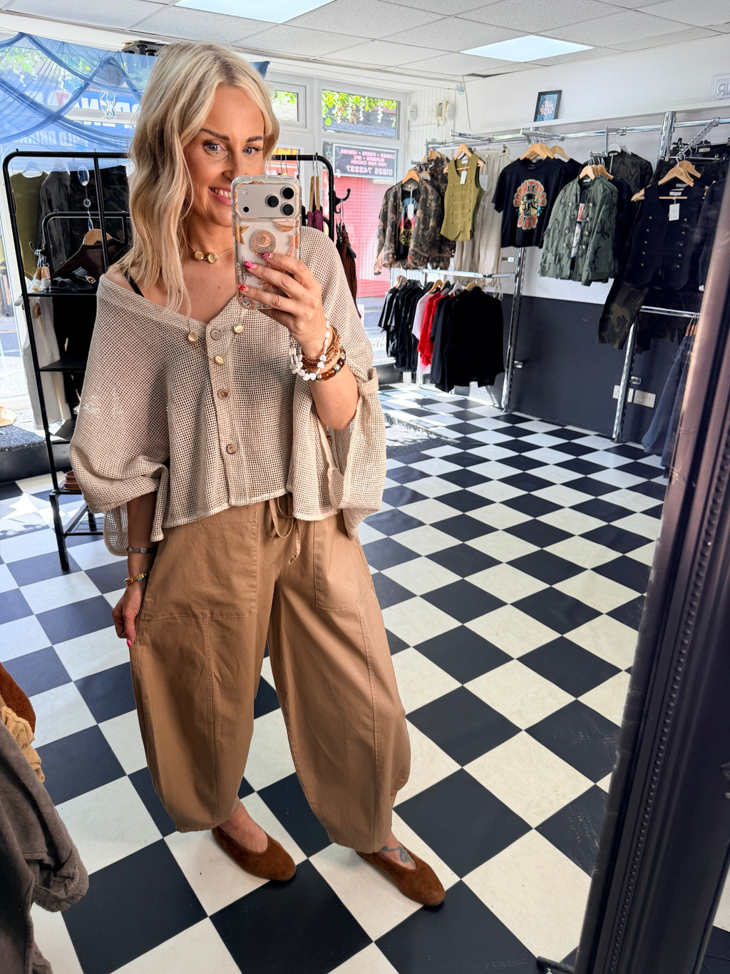Barrel Leg Trousers Camel
