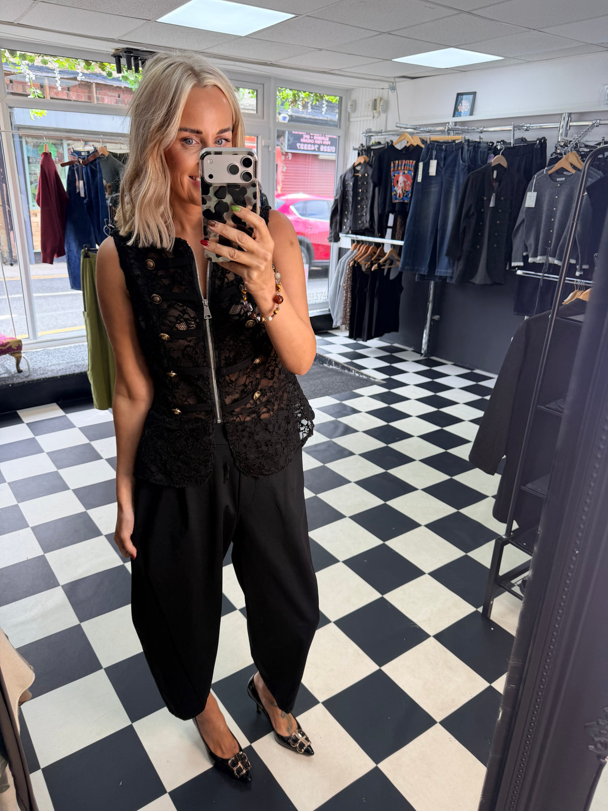 Lace Military Waistcoat Black