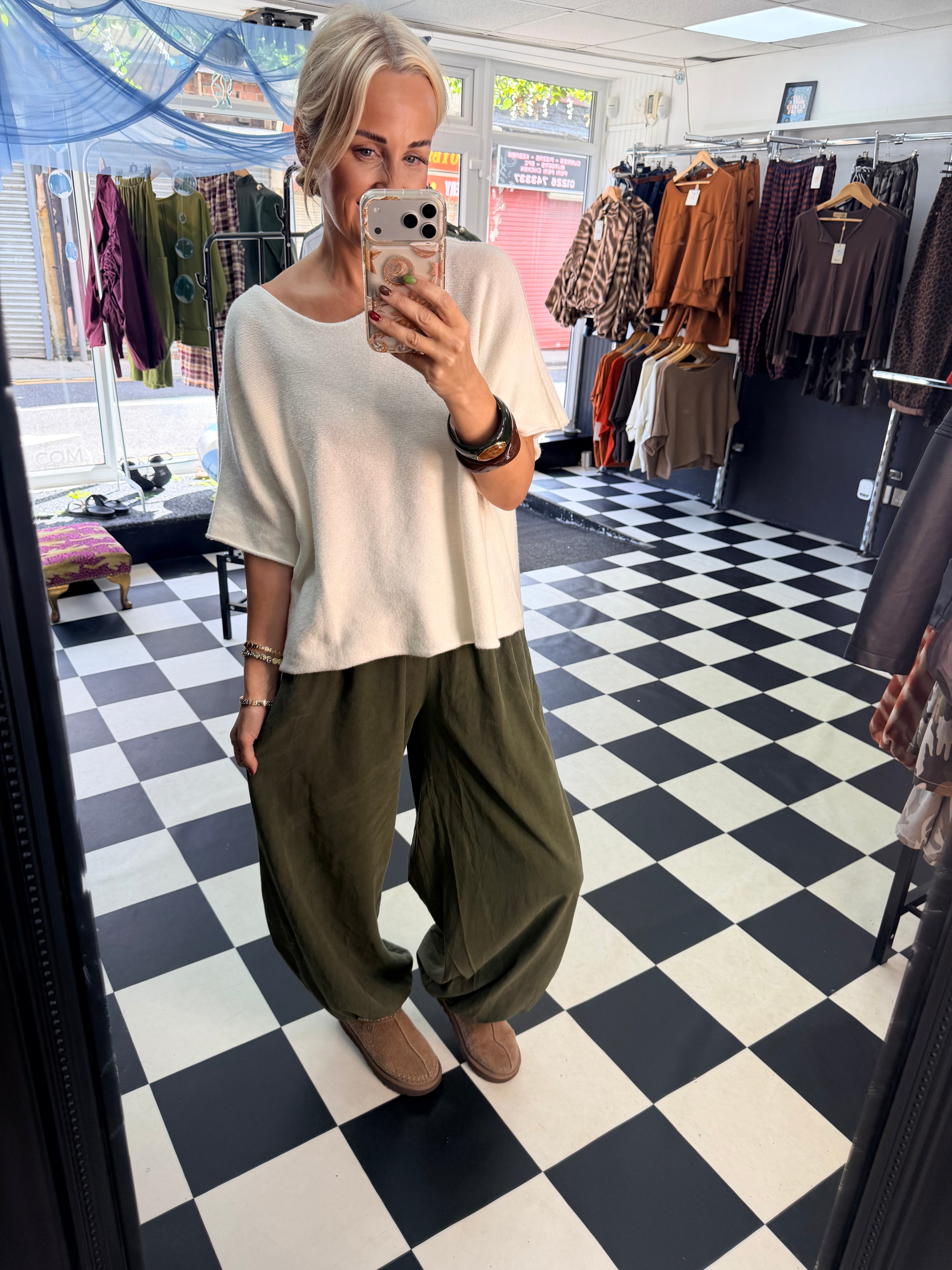 Fine Cord Balloon Trouser Khaki