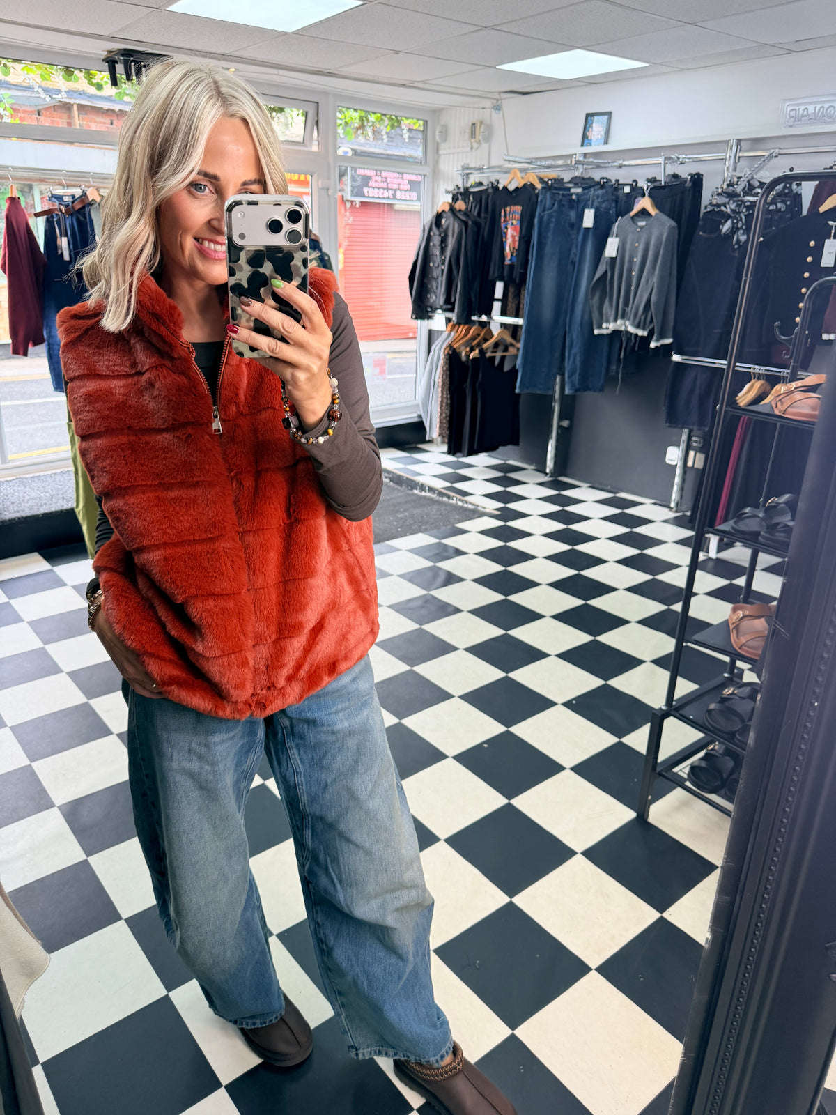 Faux Fur Gilet Rust