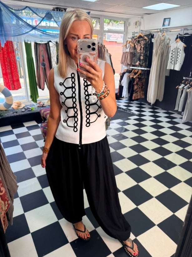 French Military Waistcoat White Black Edging