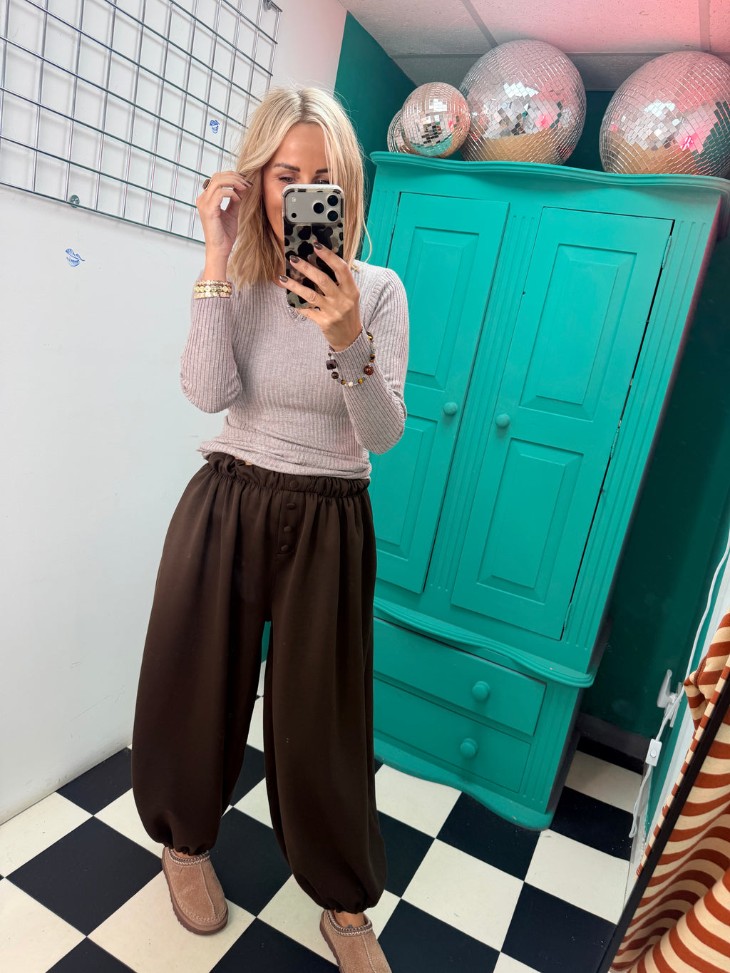 Button front cuff joggers - Chocolate