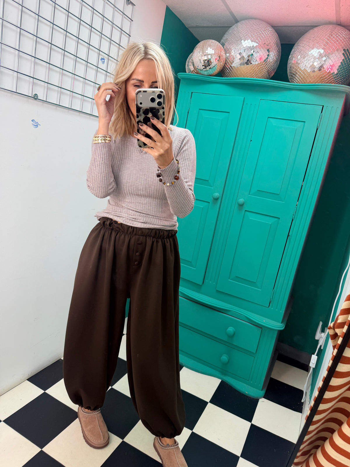 Button front cuff joggers - Chocolate