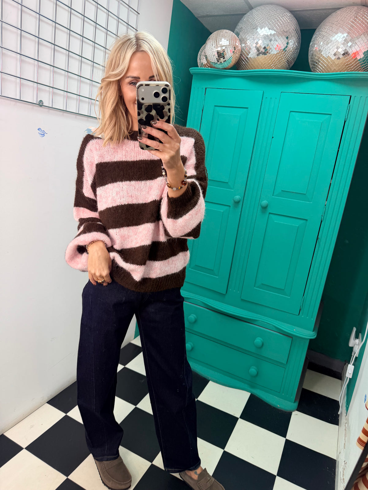 Chunky stripe knit - Pink and Chocolate