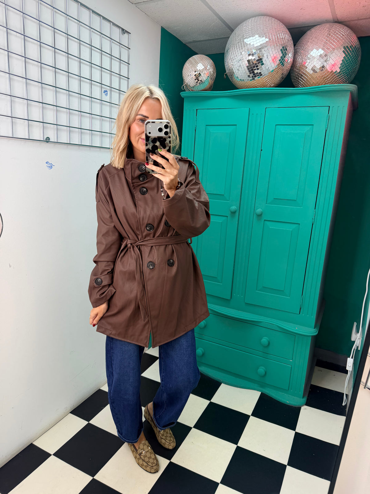 PU Midi Trench Coat Chocolate