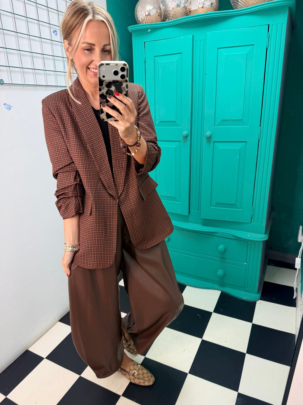 City Chic Check Blazer Chocolate