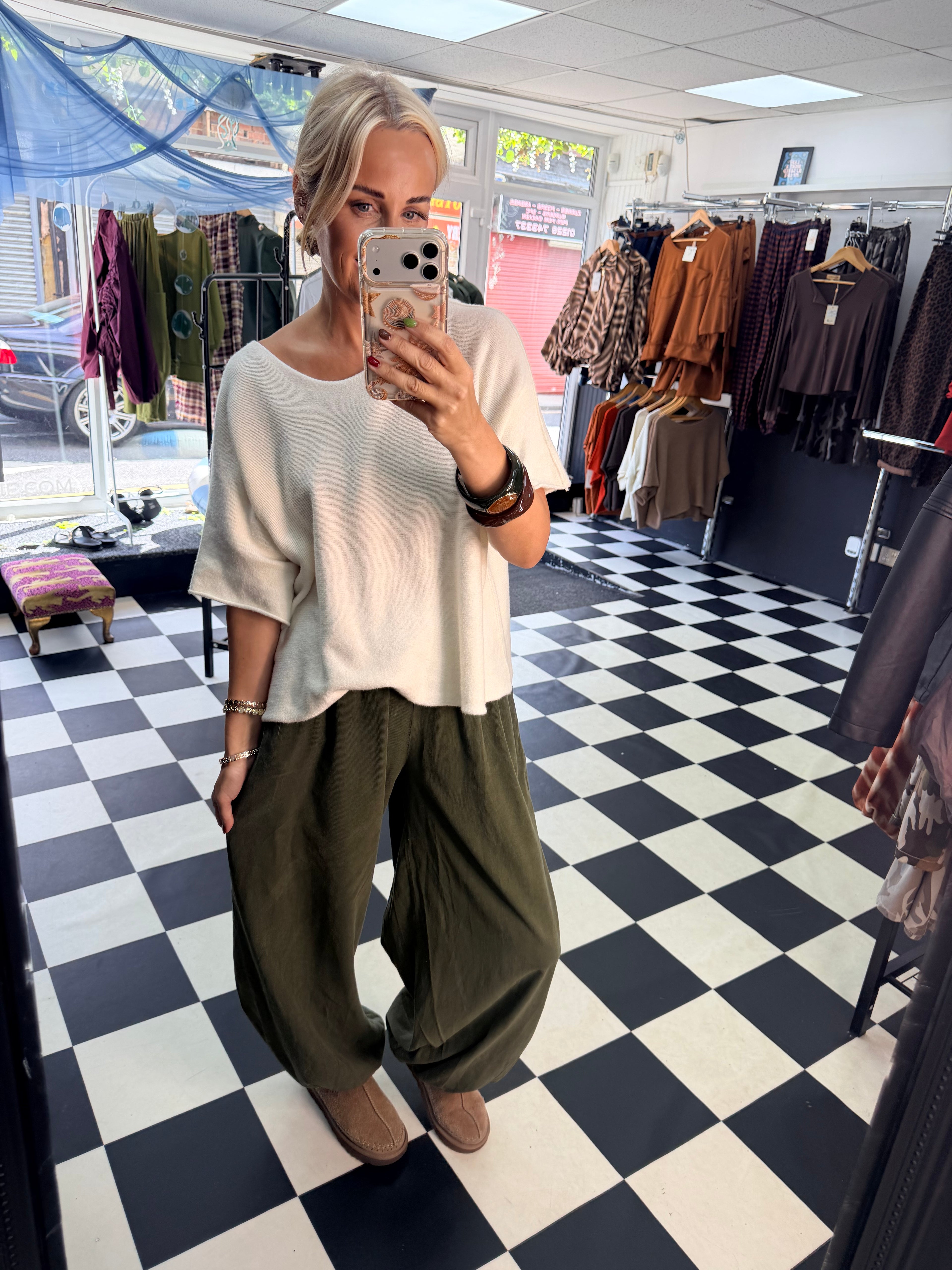 Fine Cord Balloon Trouser Khaki