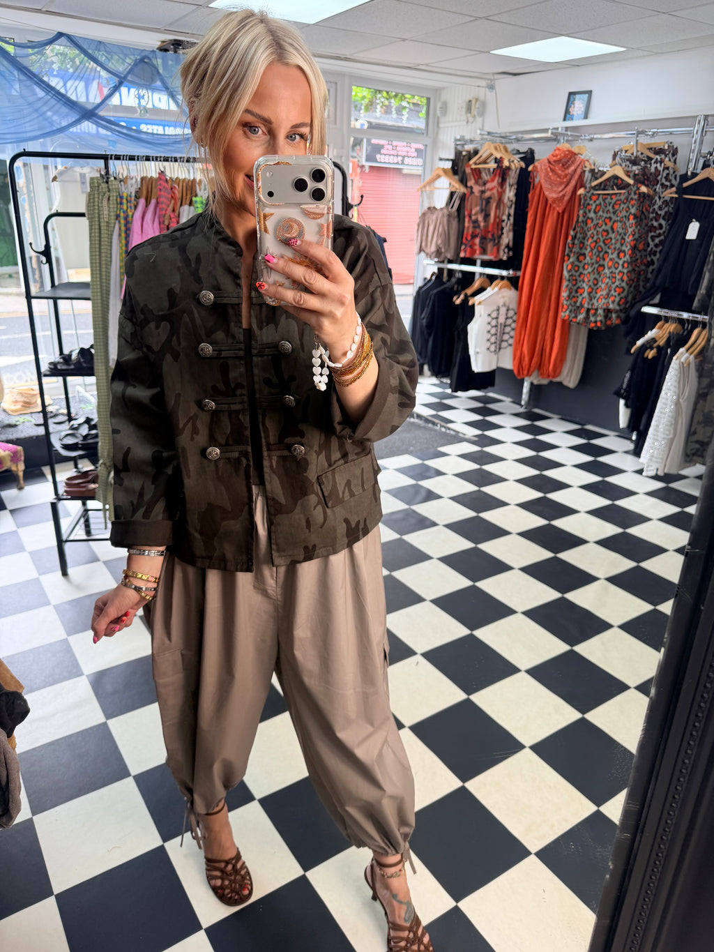 Cargo Trousers crop with tie hem Taupe