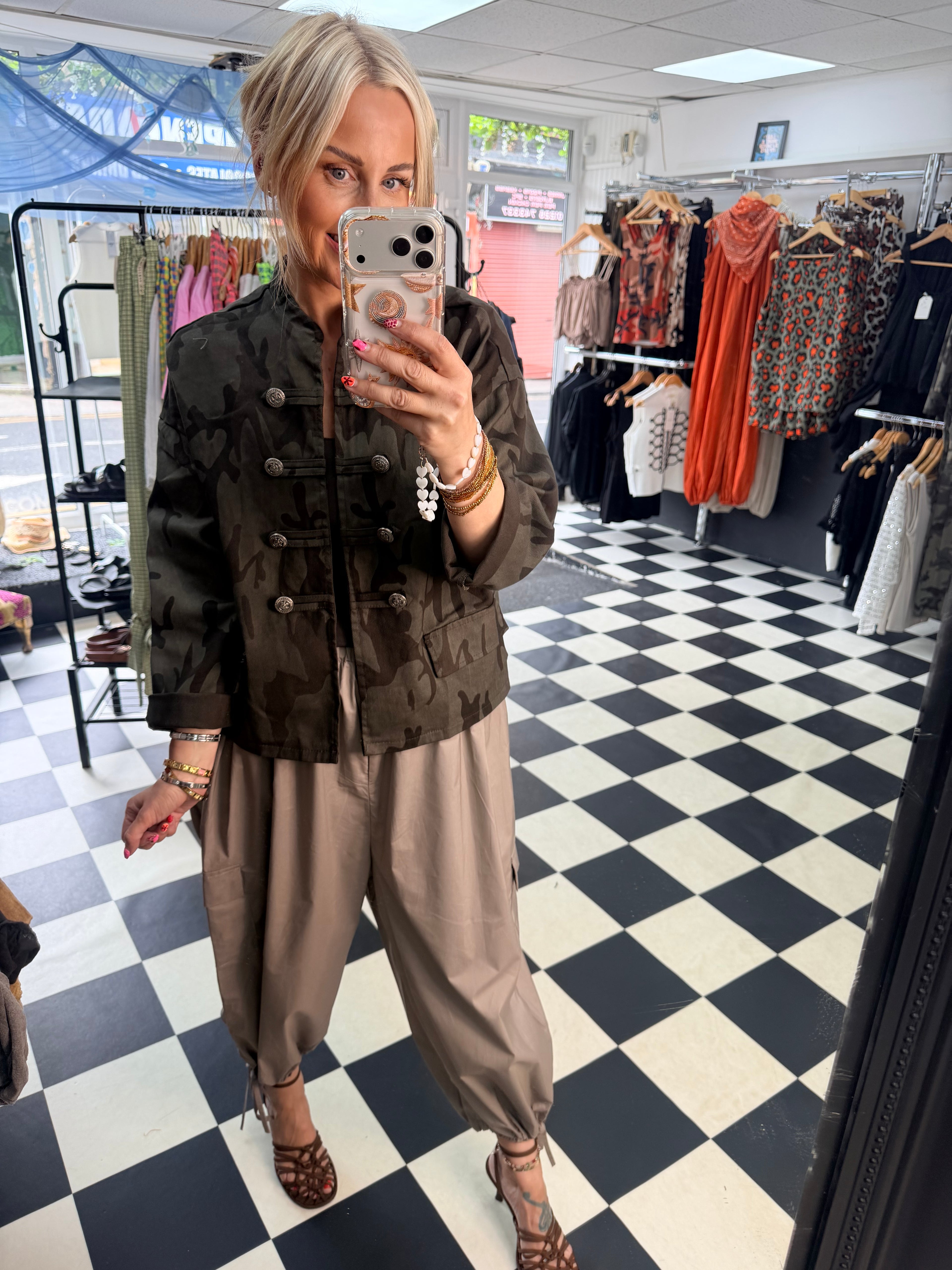 Cargo Trousers crop with tie hem Taupe