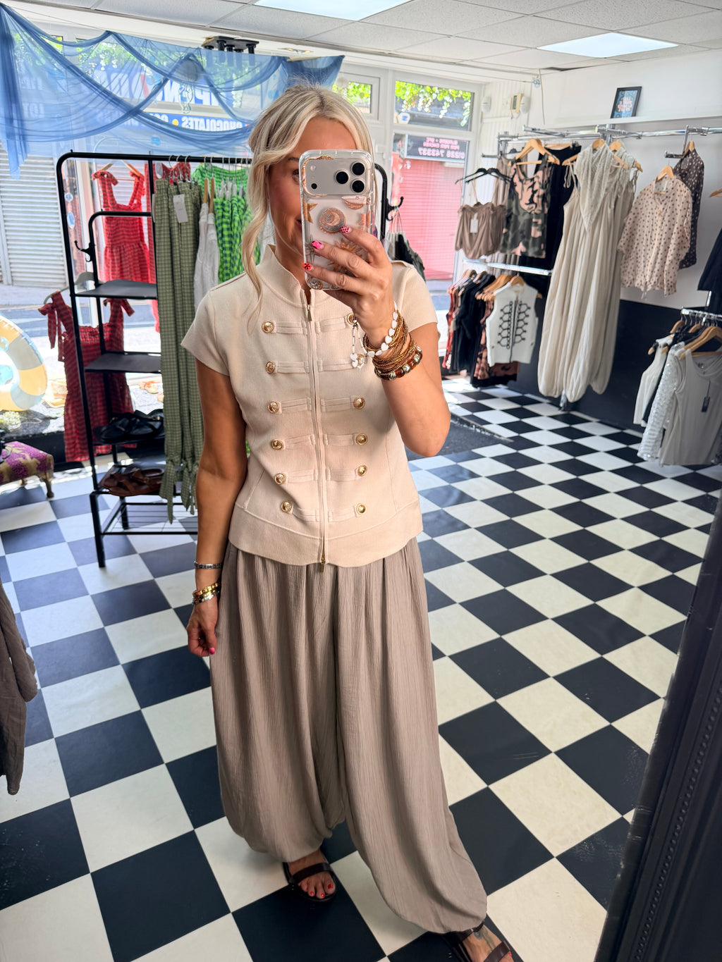 Military Cap Sleeve Waistcoat Cream