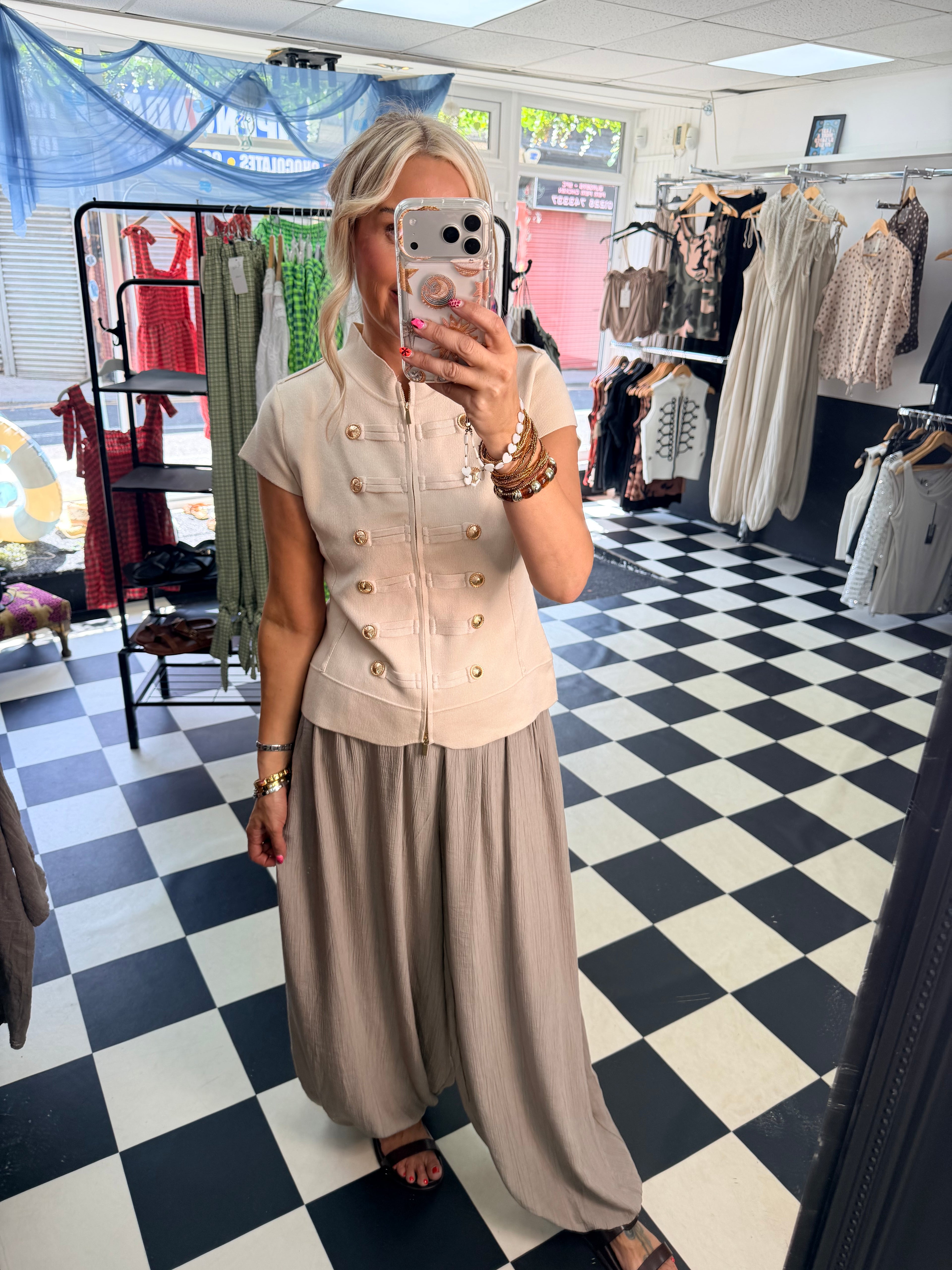 Military Cap Sleeve Waistcoat Cream