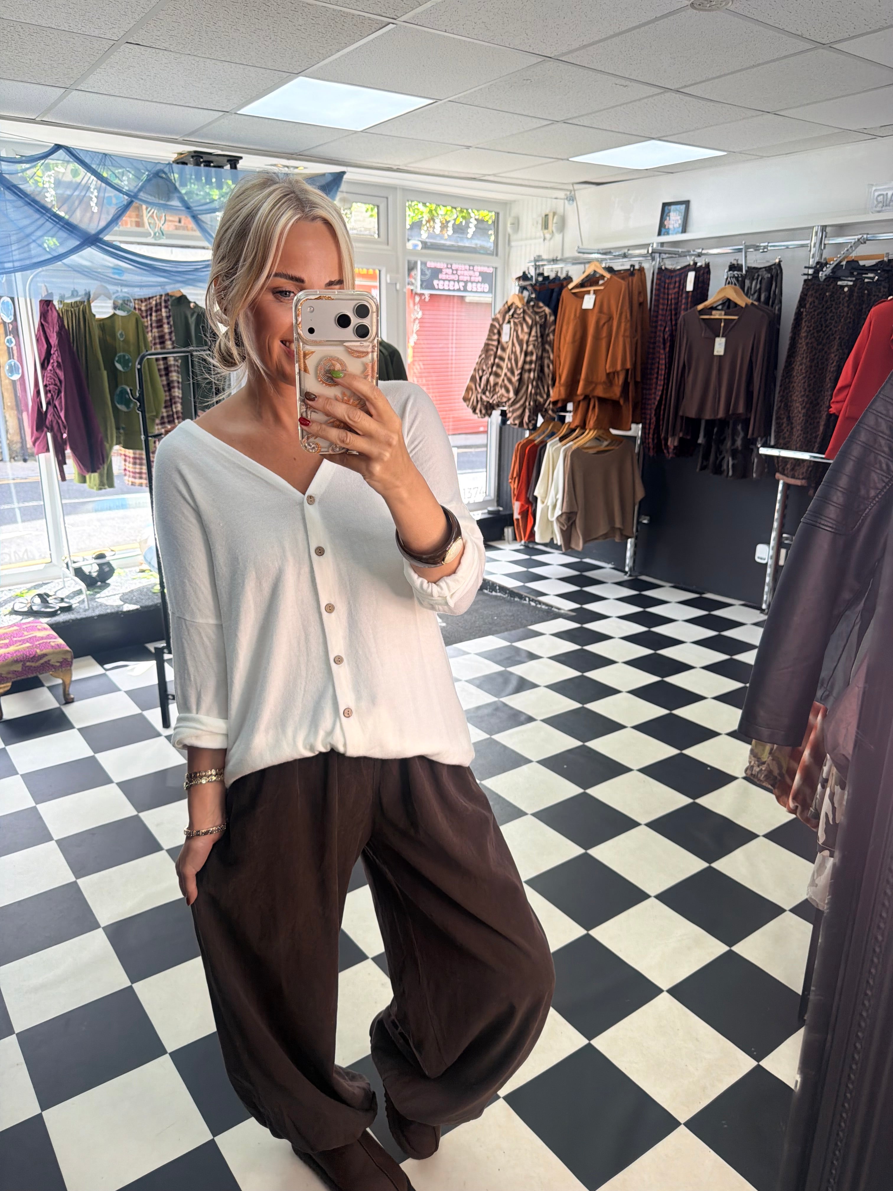 V Neck Cardigan White