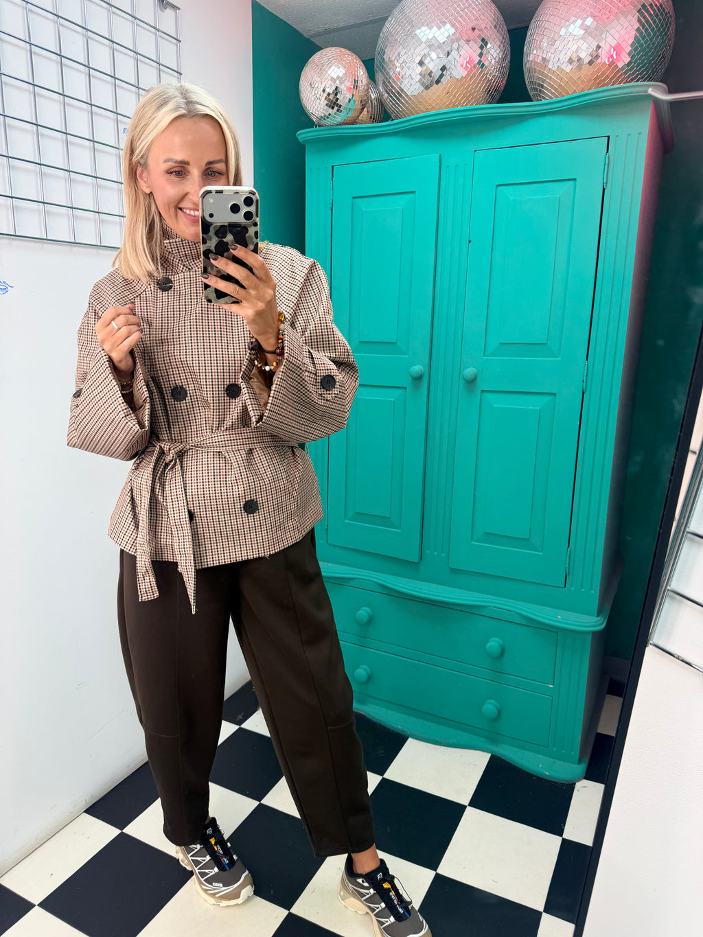 Belted Check Trench Jacket