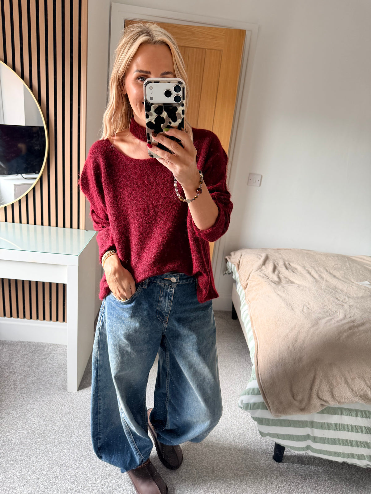 Slash Neck Jumper Wine