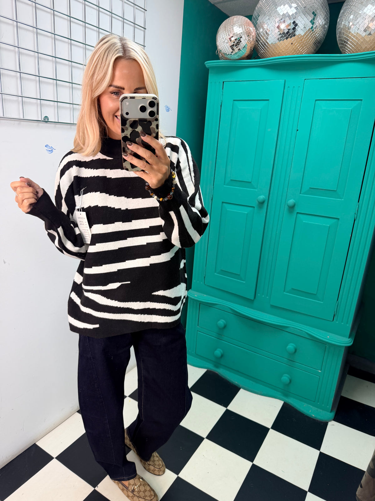 Turtle Neck Jumper Lightning Print Black Special Buy