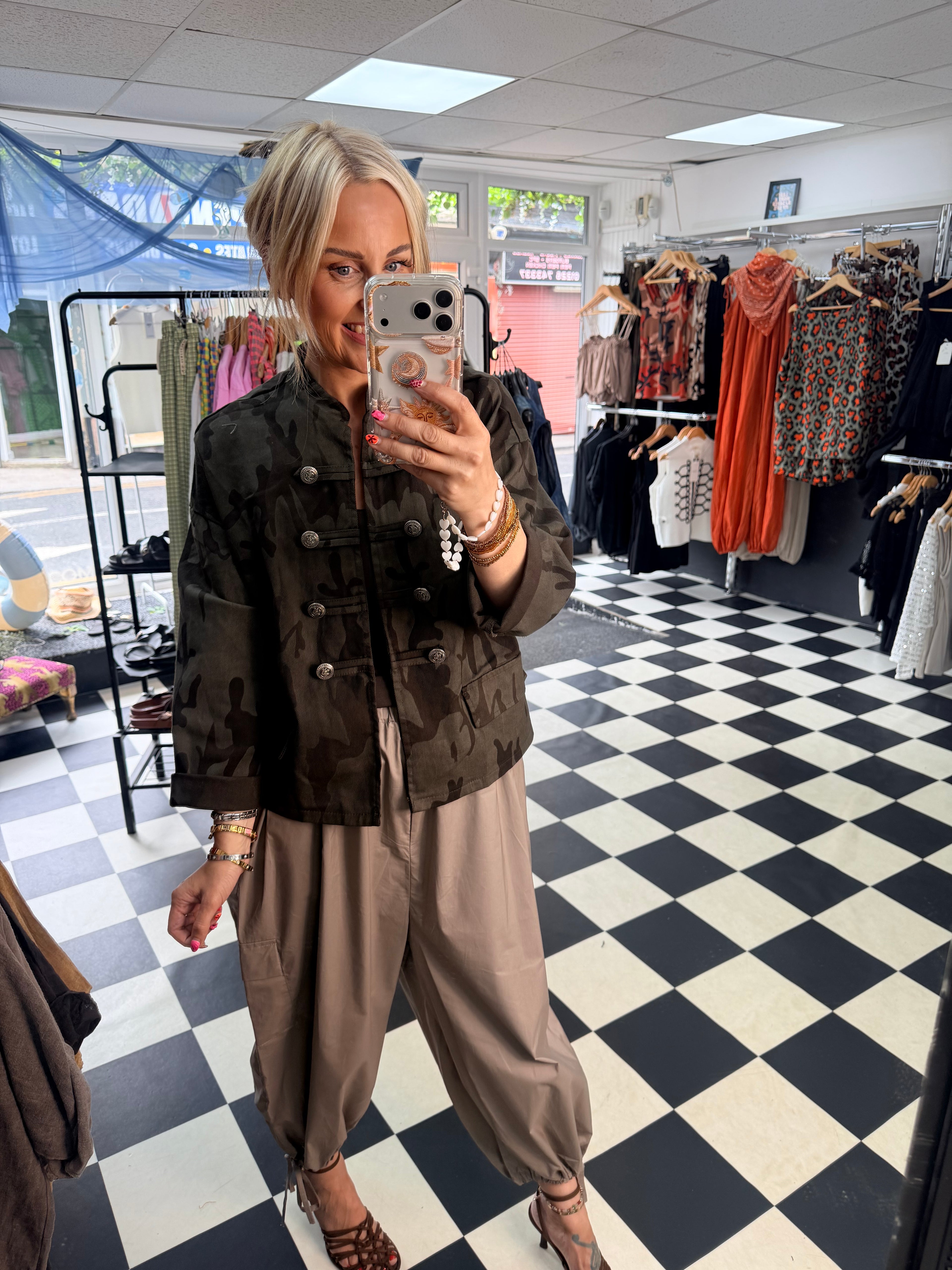Cargo Trousers crop with tie hem Taupe