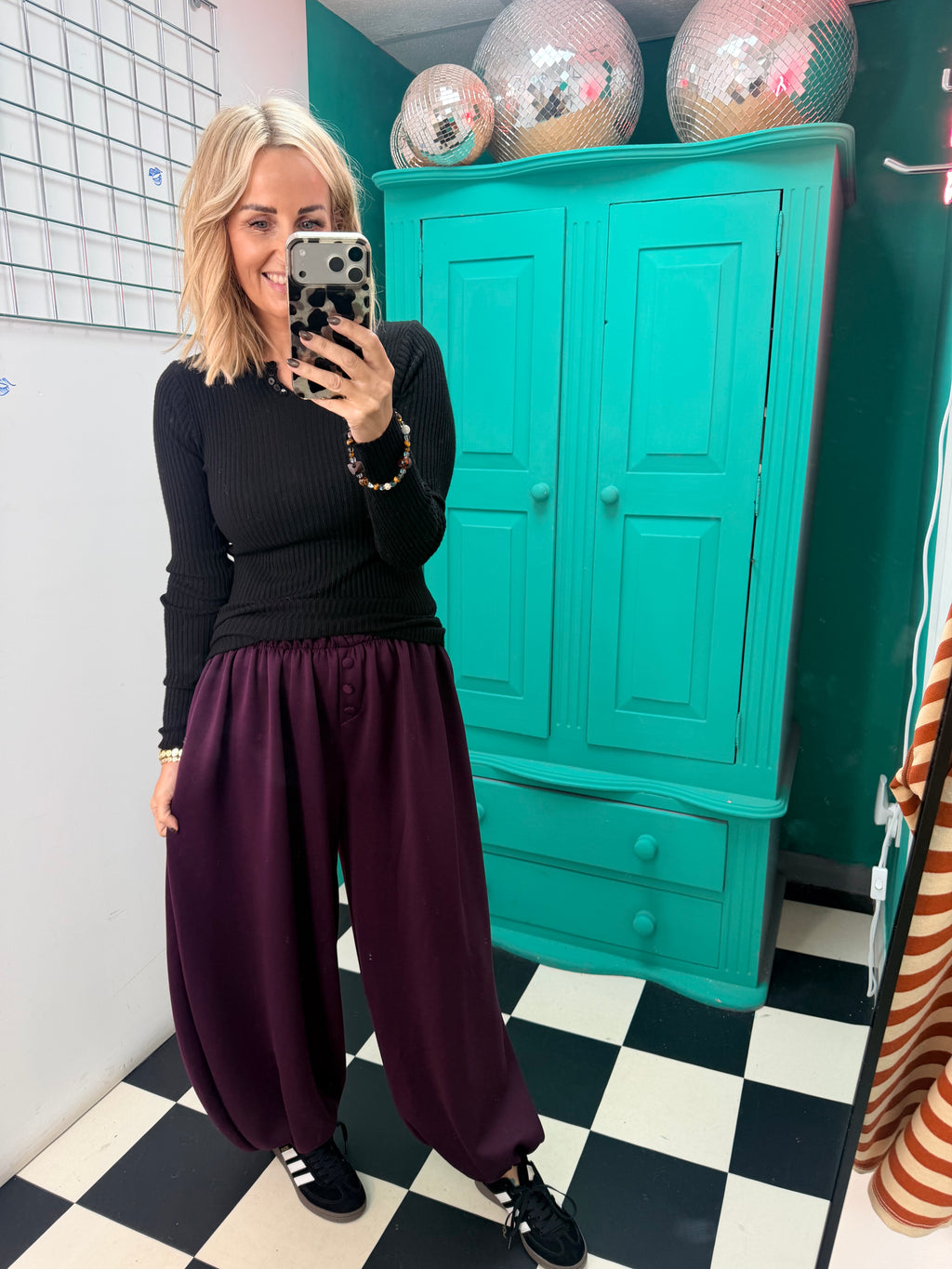 Button front cuff joggers - Plum