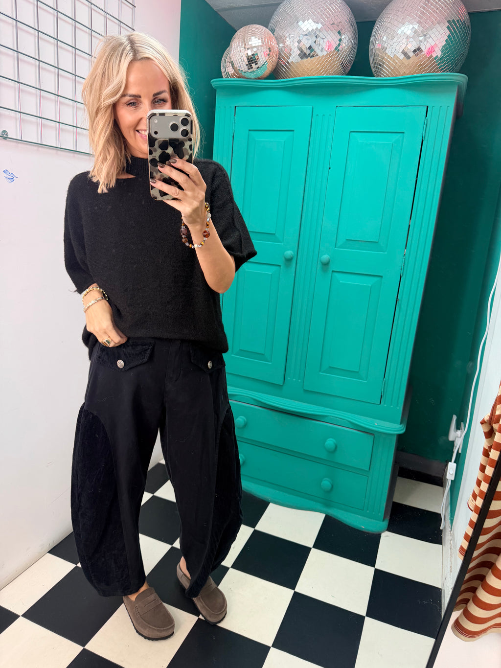 Cord patch trousers - Black