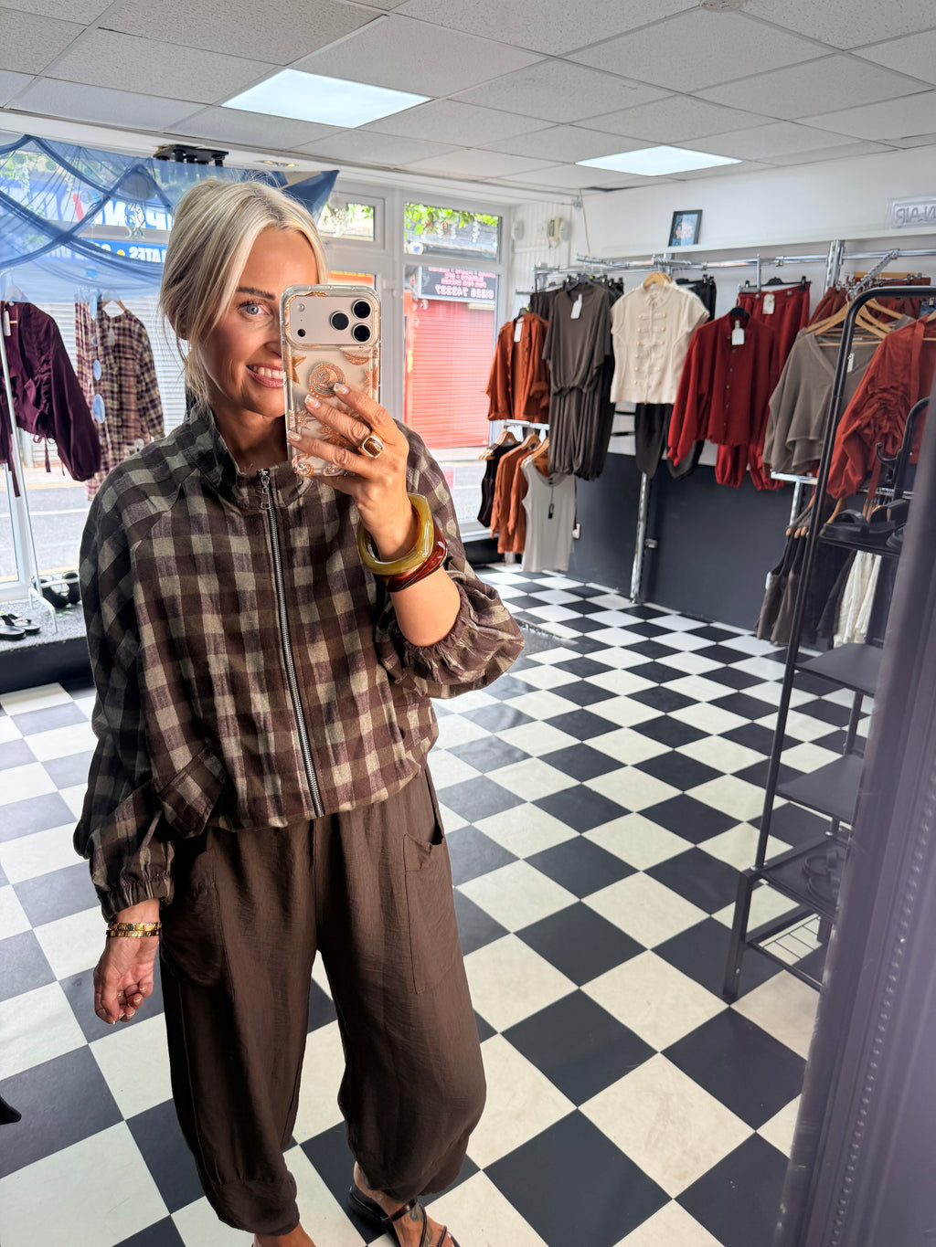 Check Bomber Jacket Green