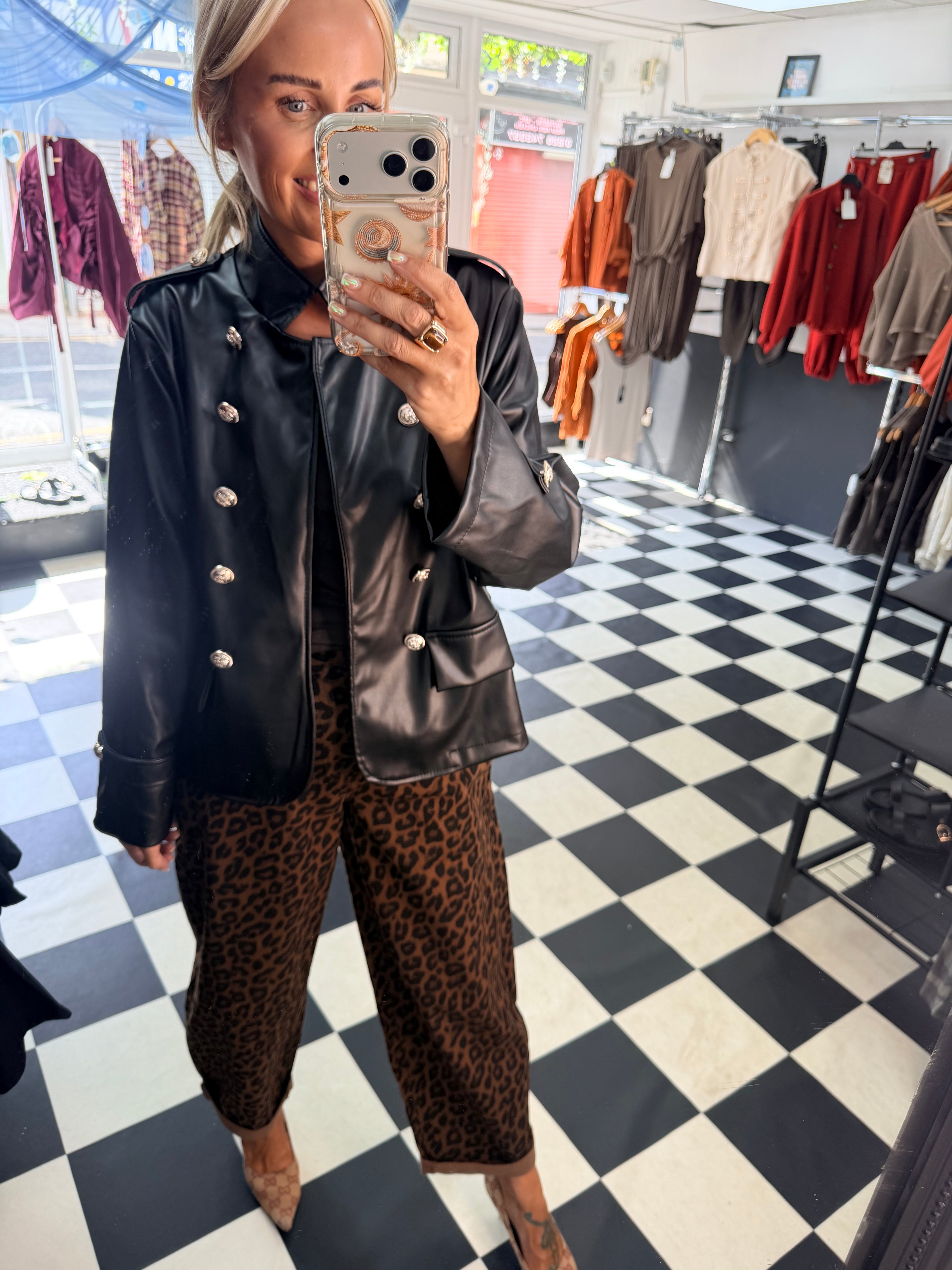 Boxy Style Pu Blazer Black