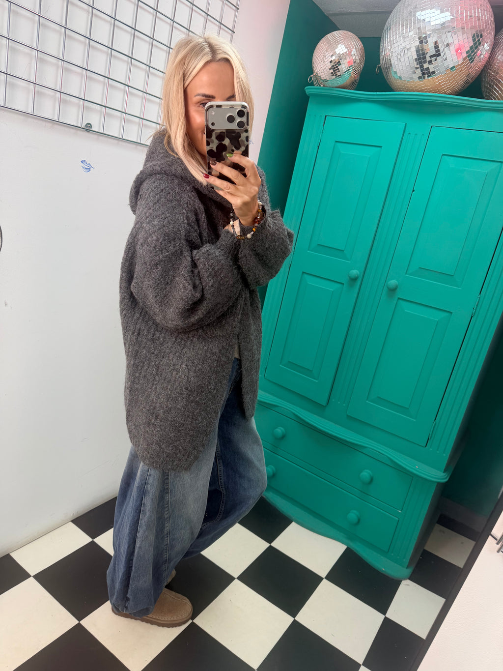 Chunky Hooded Cardigan Grey