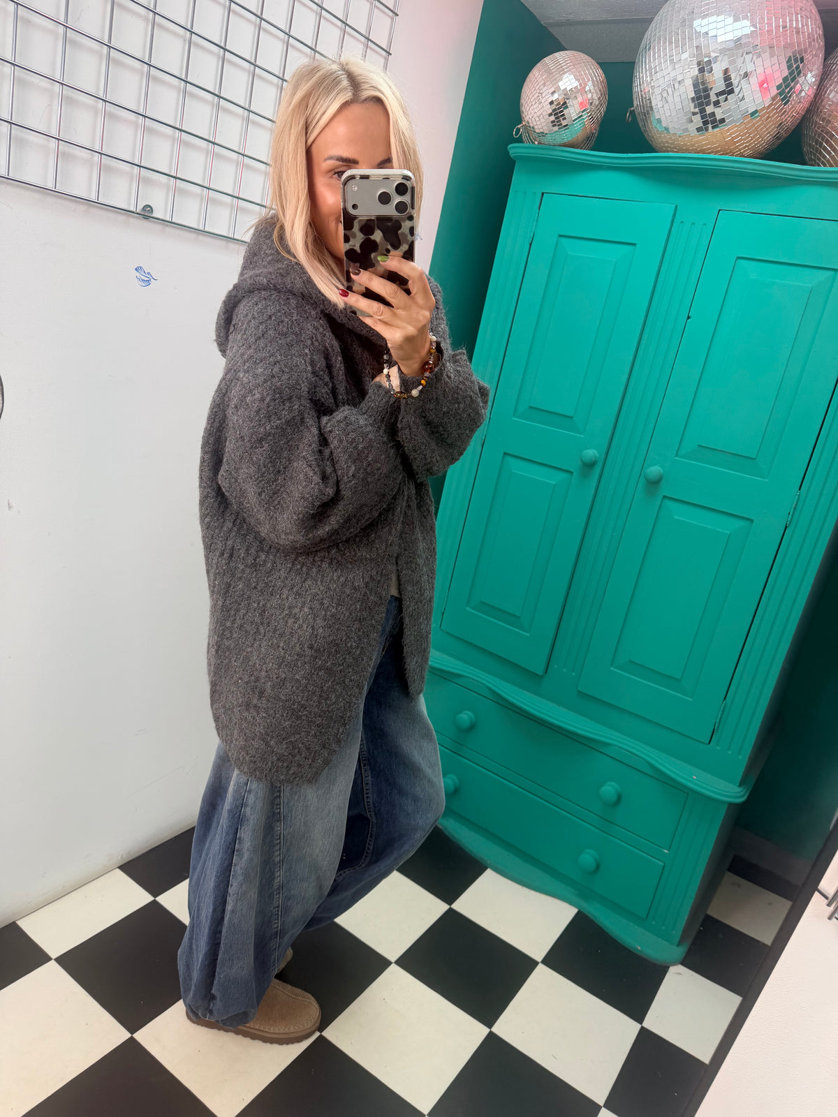 Chunky Hooded Cardigan Grey