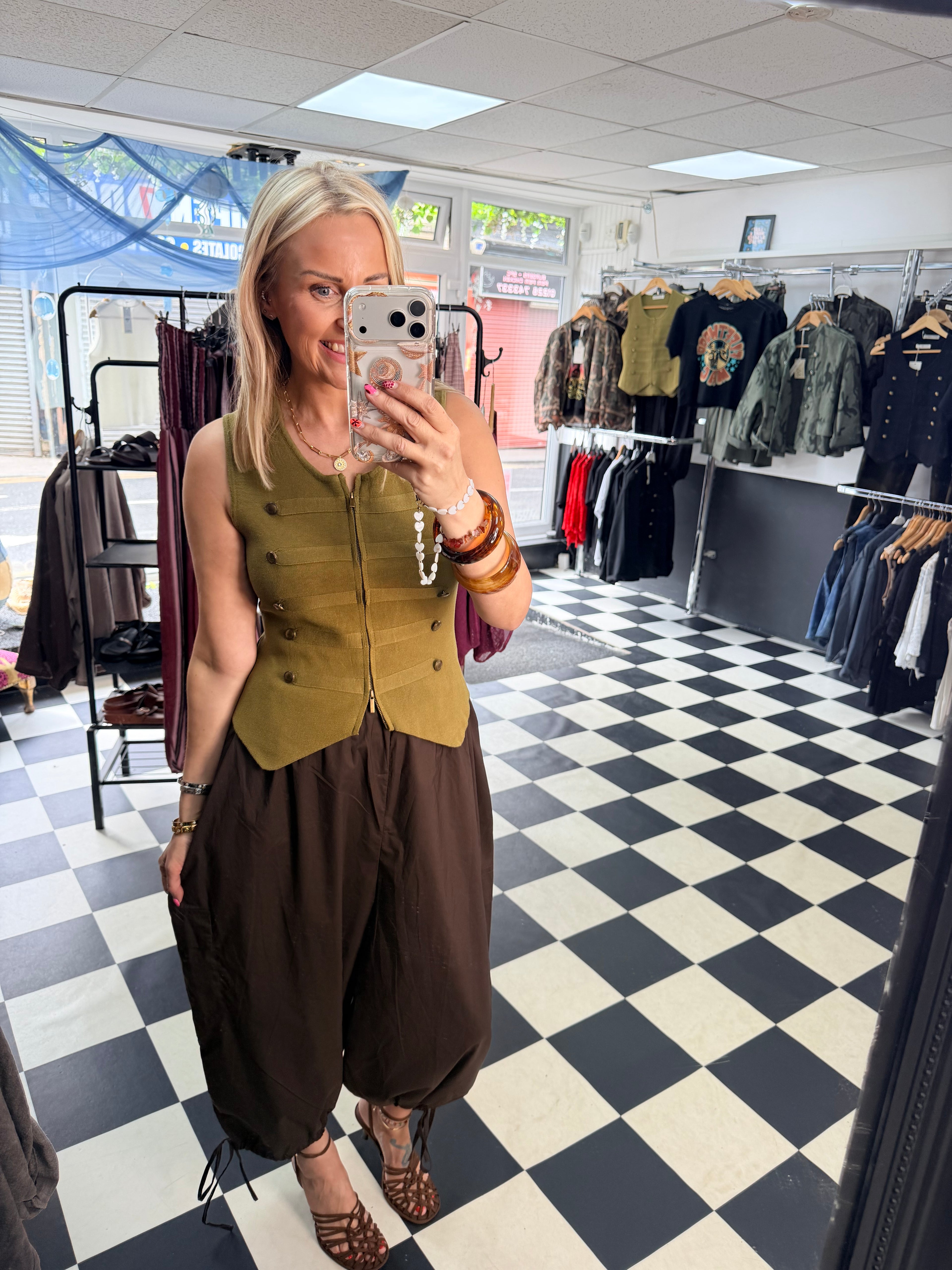 Double zip military waistcoat Green