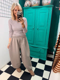 Button front cuff joggers - Taupe