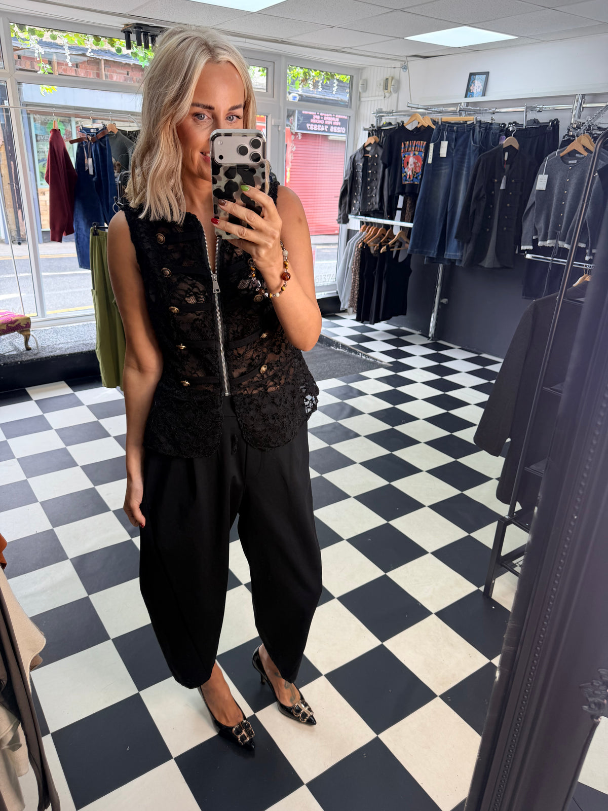 Lace Military Waistcoat Black