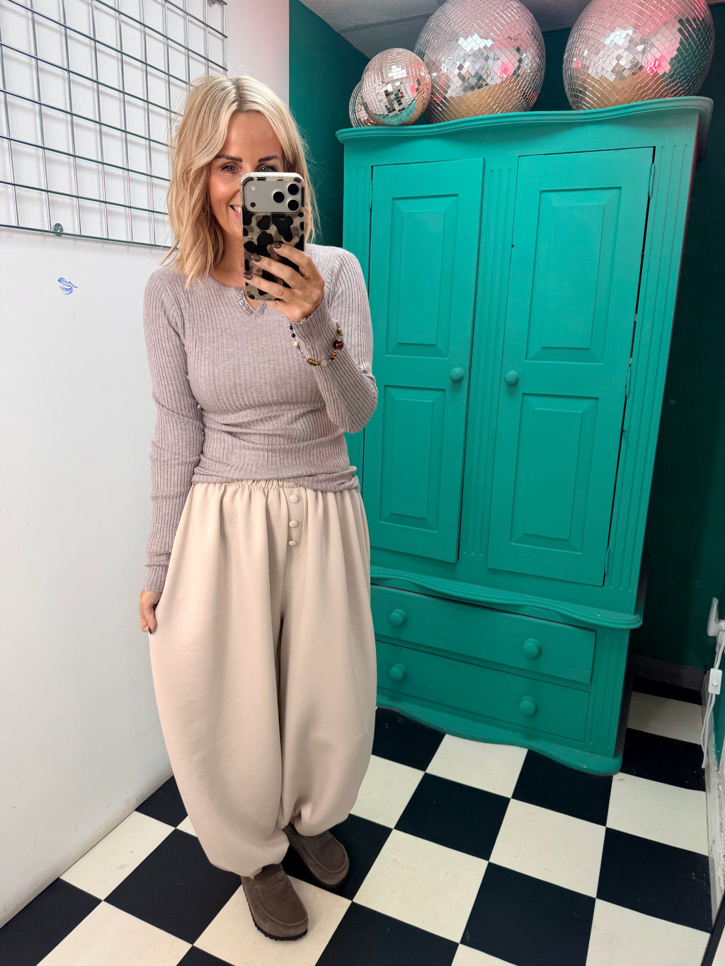 Button front cuff joggers - Cream