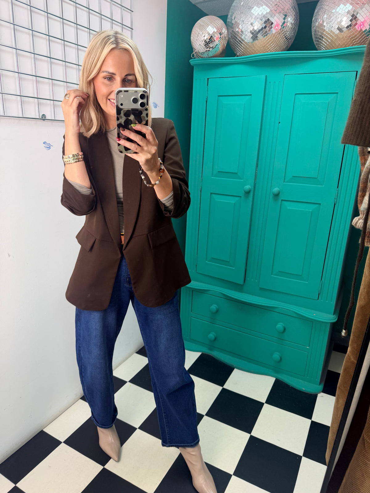 Ruched Sleeve Blazer Chocolate