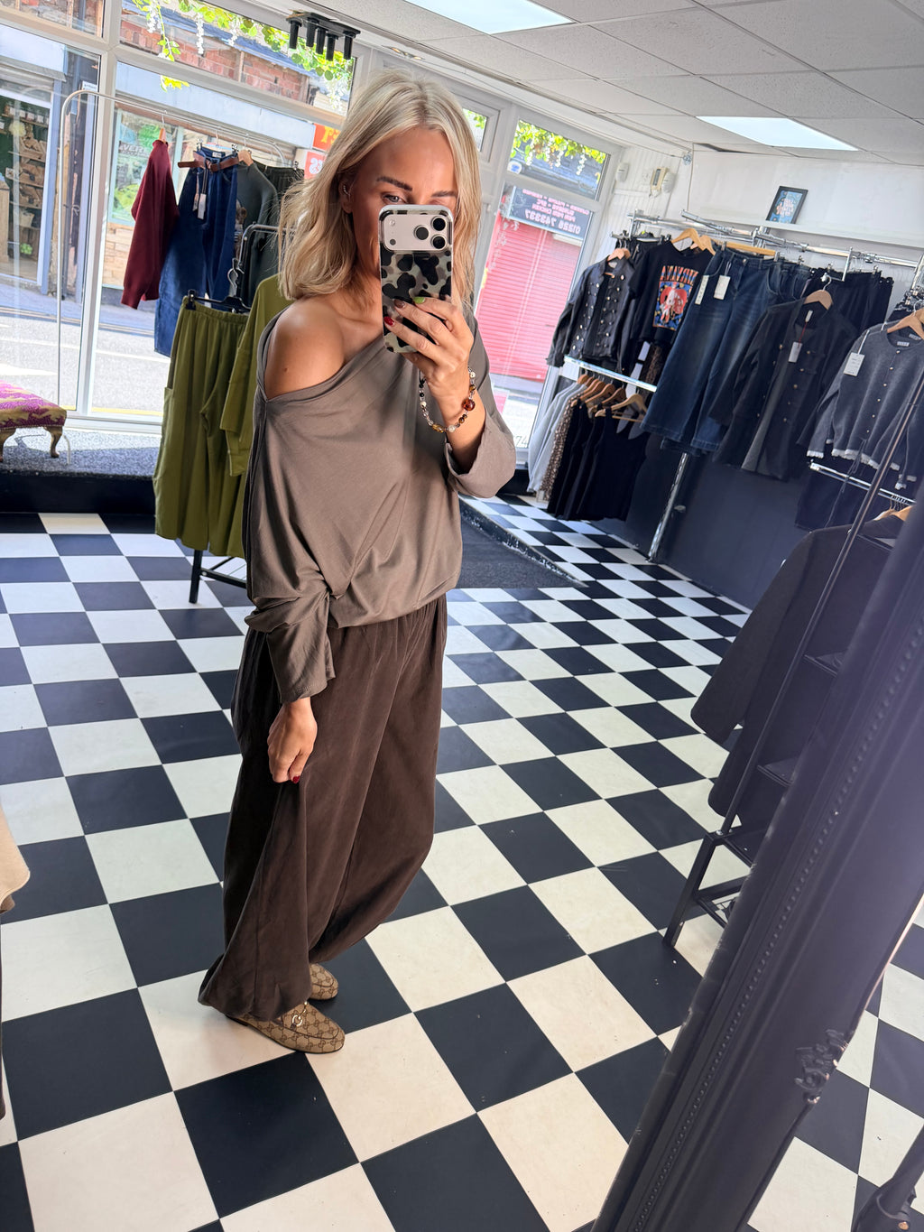 Slouchy Long Sleeve Top Taupe