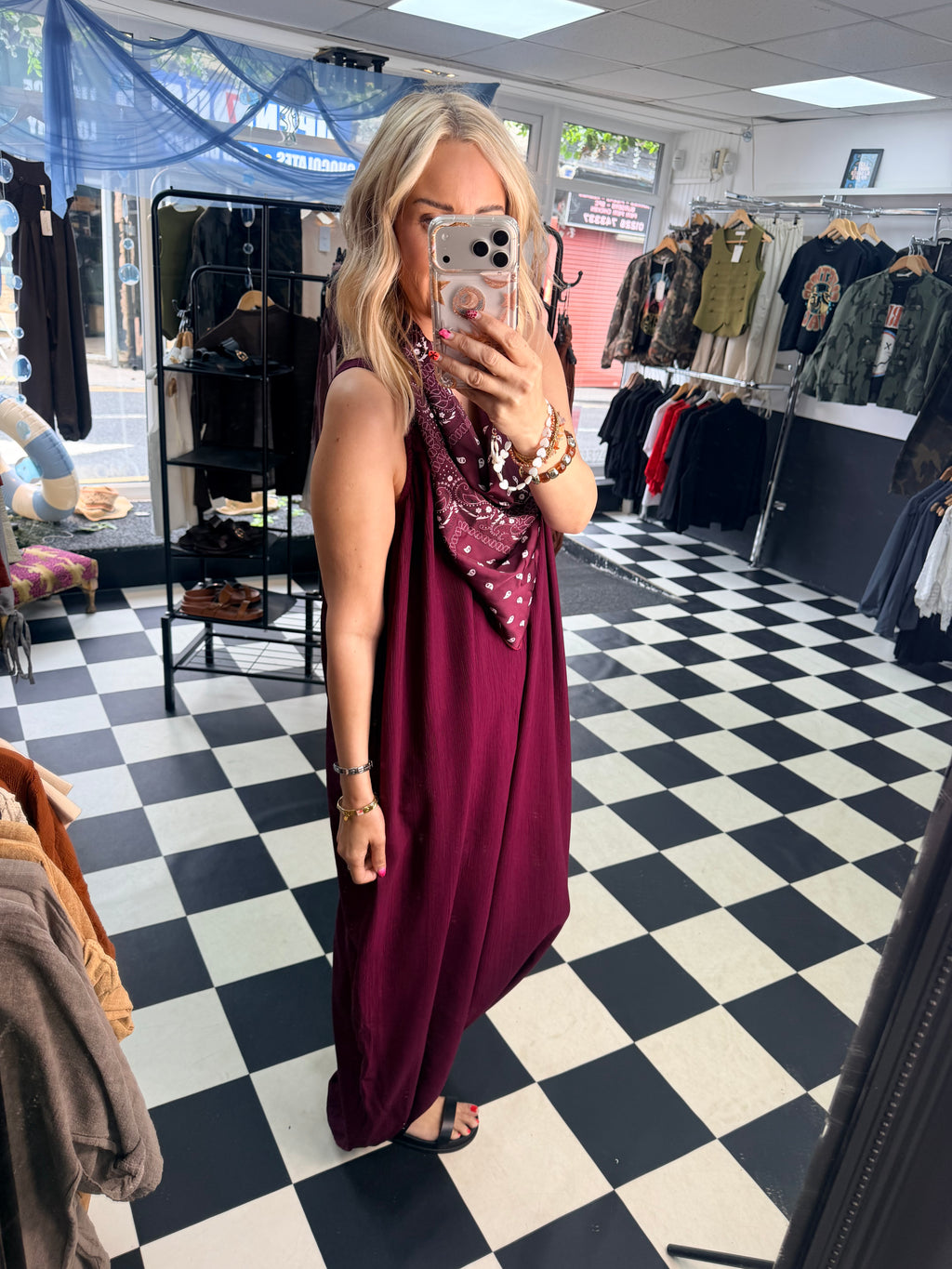 Bandana Scarf Jumpsuit Wine
