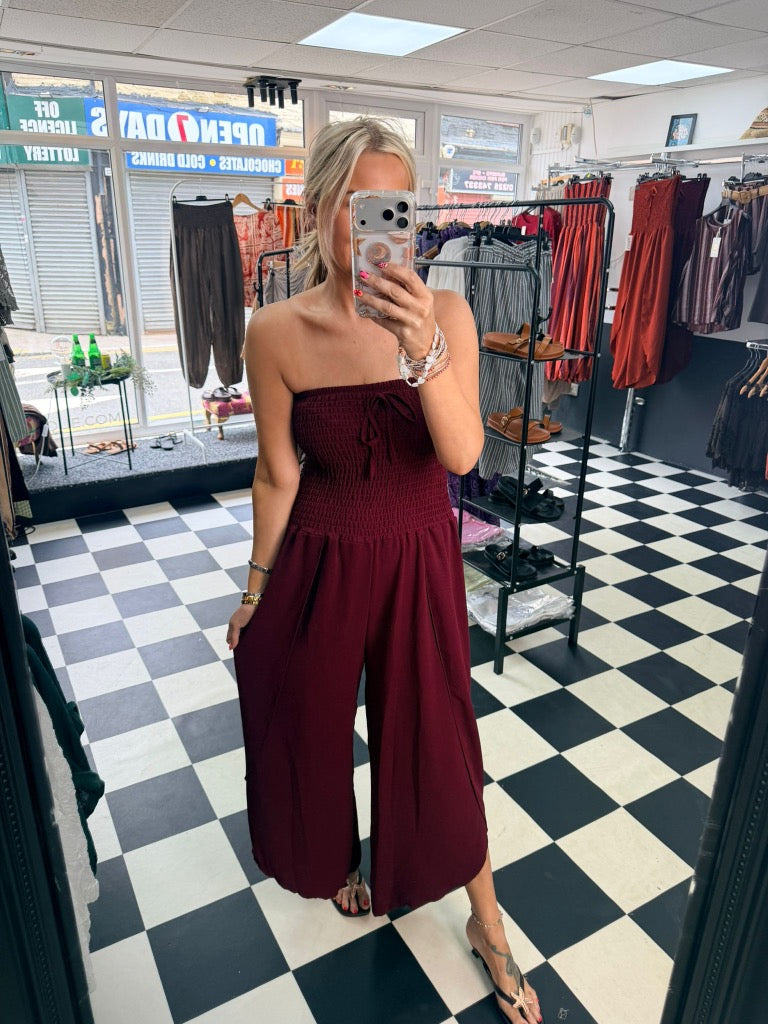 Bandeau Jumpsuit Wine