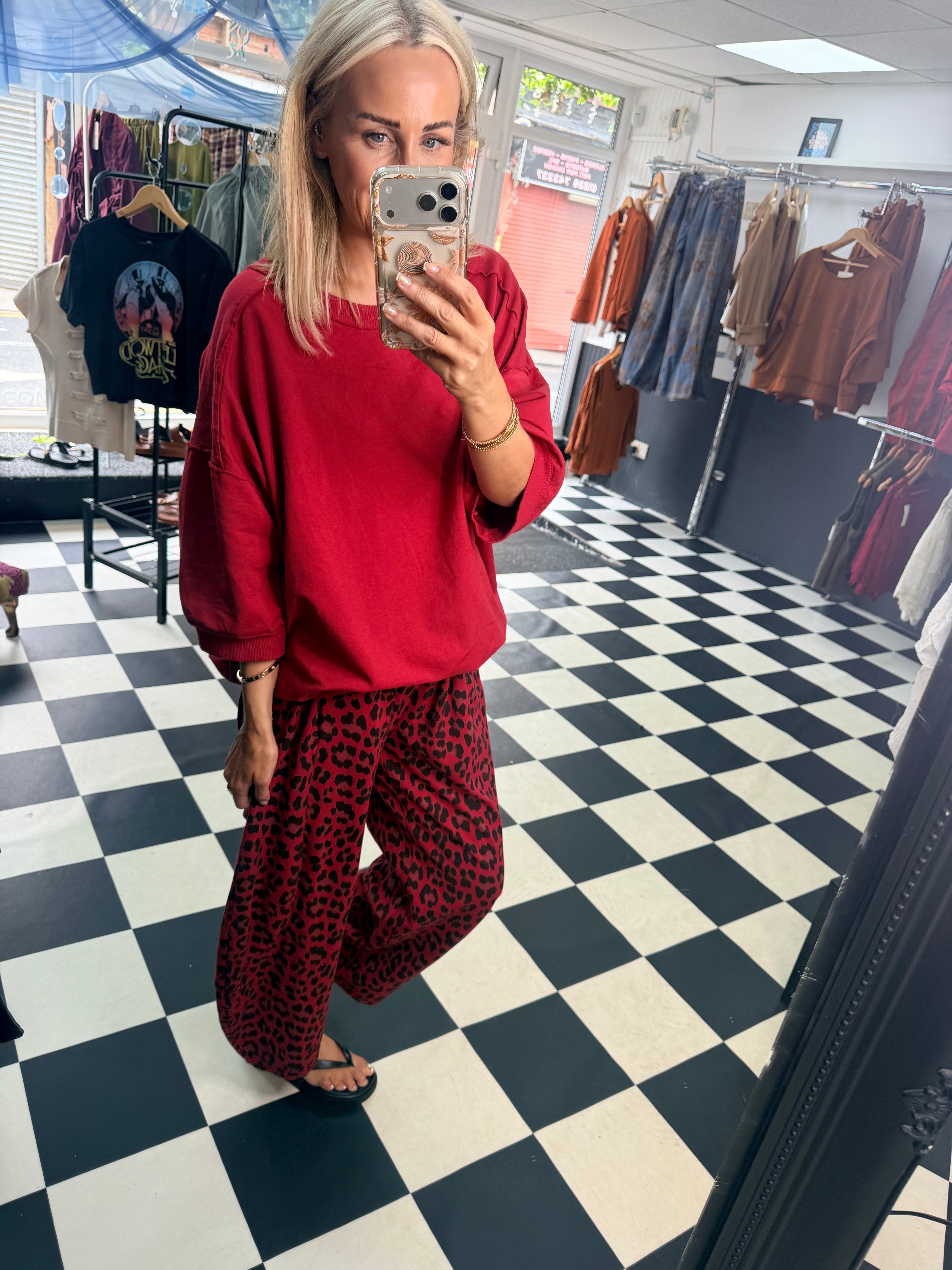Crop Sleeved Slouchy Sweatshirt Red