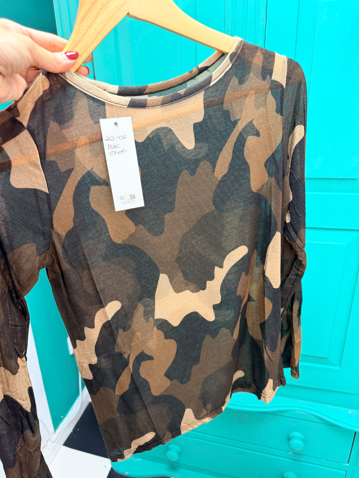 Cashmere Blend Camo Top Black and Chocolate