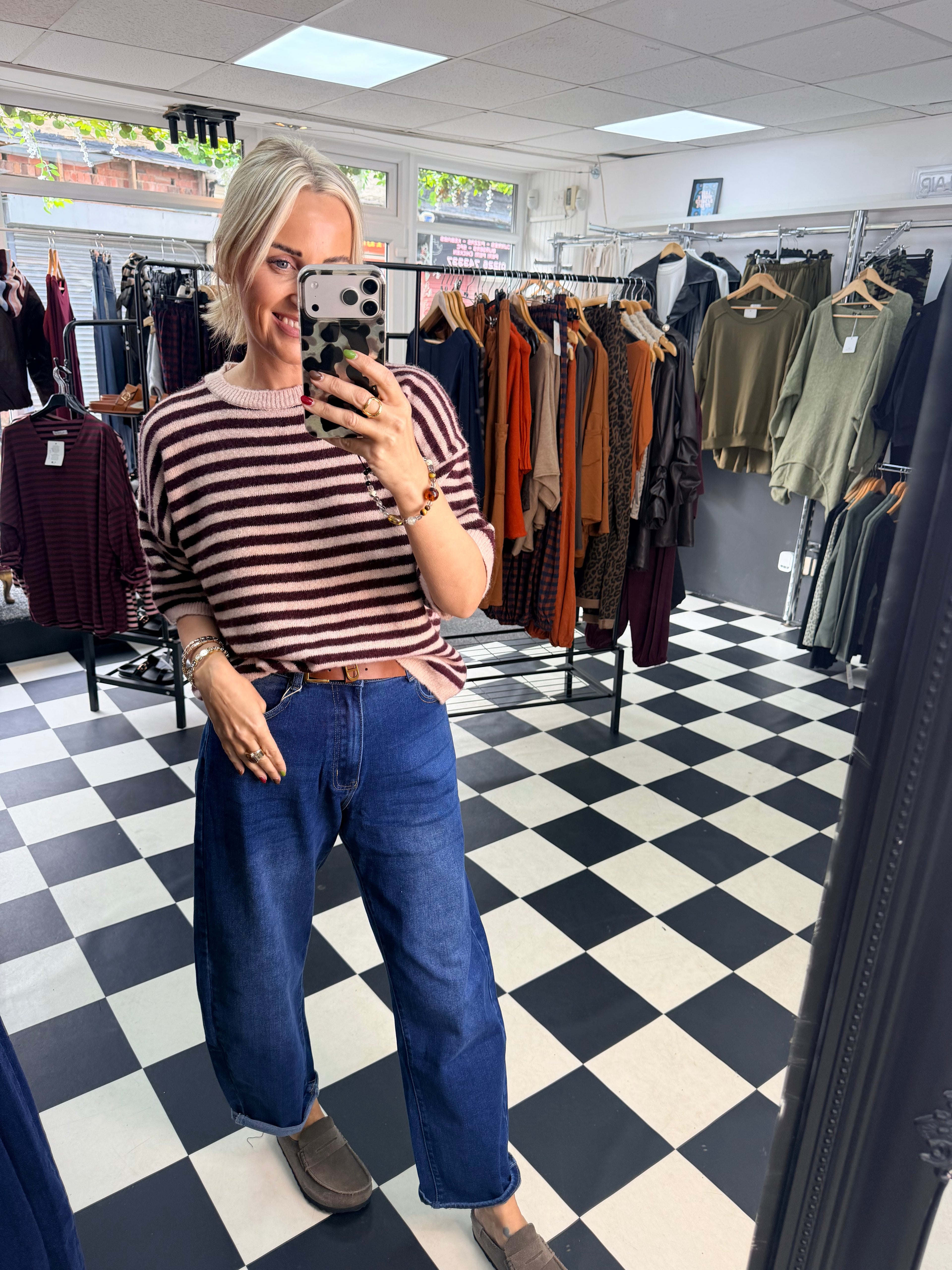Penny Stripe Jumper Pink and Wine