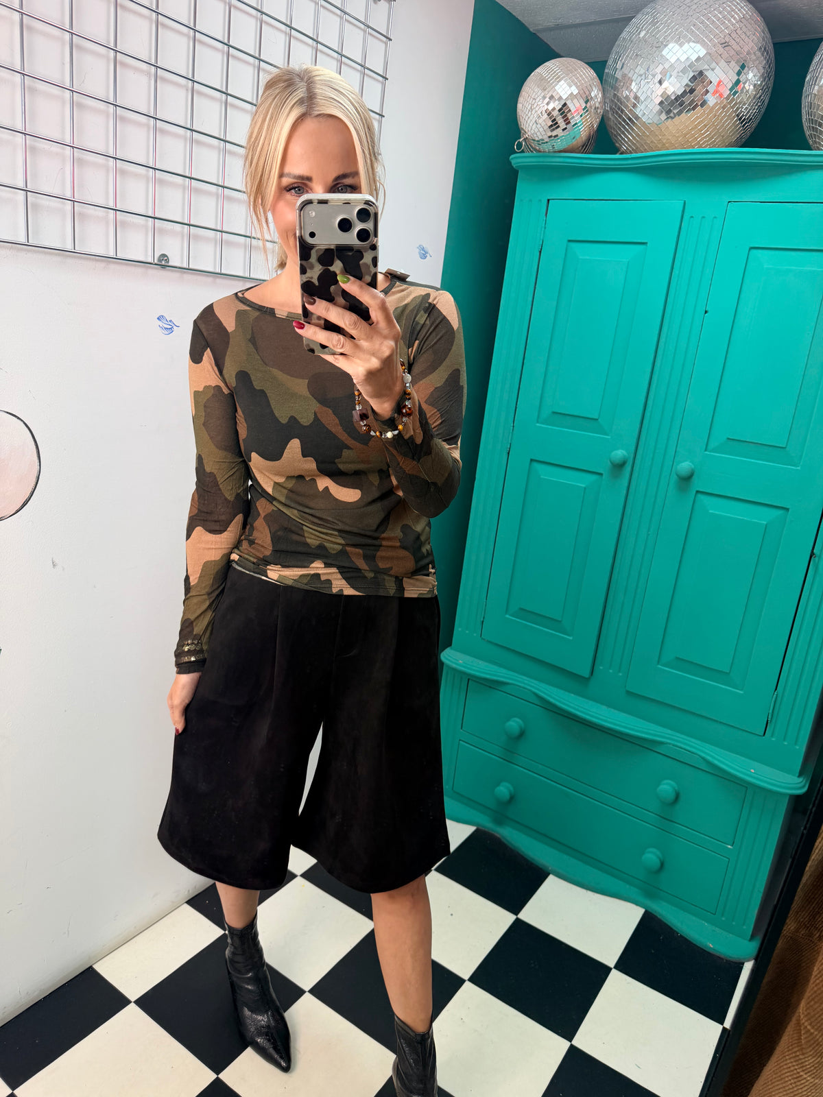 Cashmere Blend Camo Top Green/Chocolate