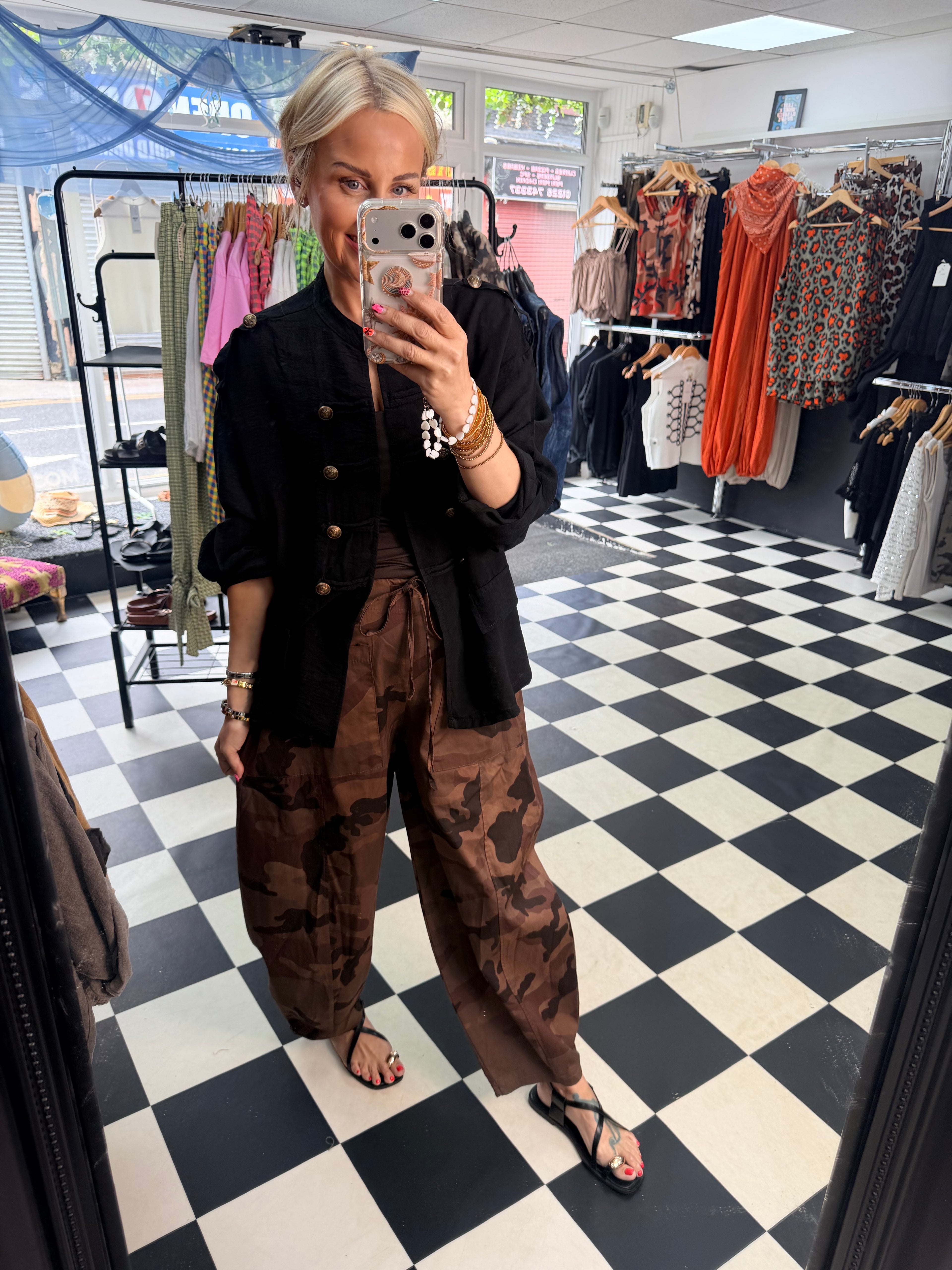 Camo Barrel leg trousers Chocolate