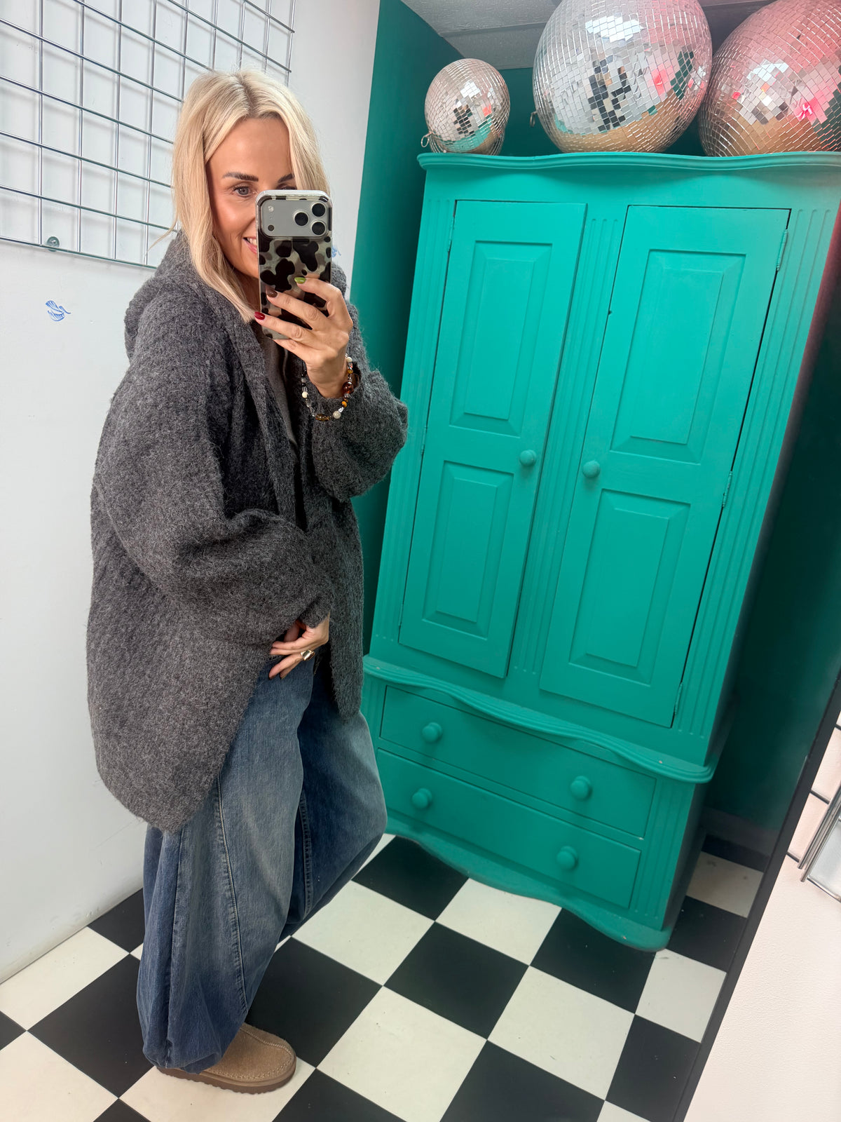 Chunky Hooded Cardigan Grey