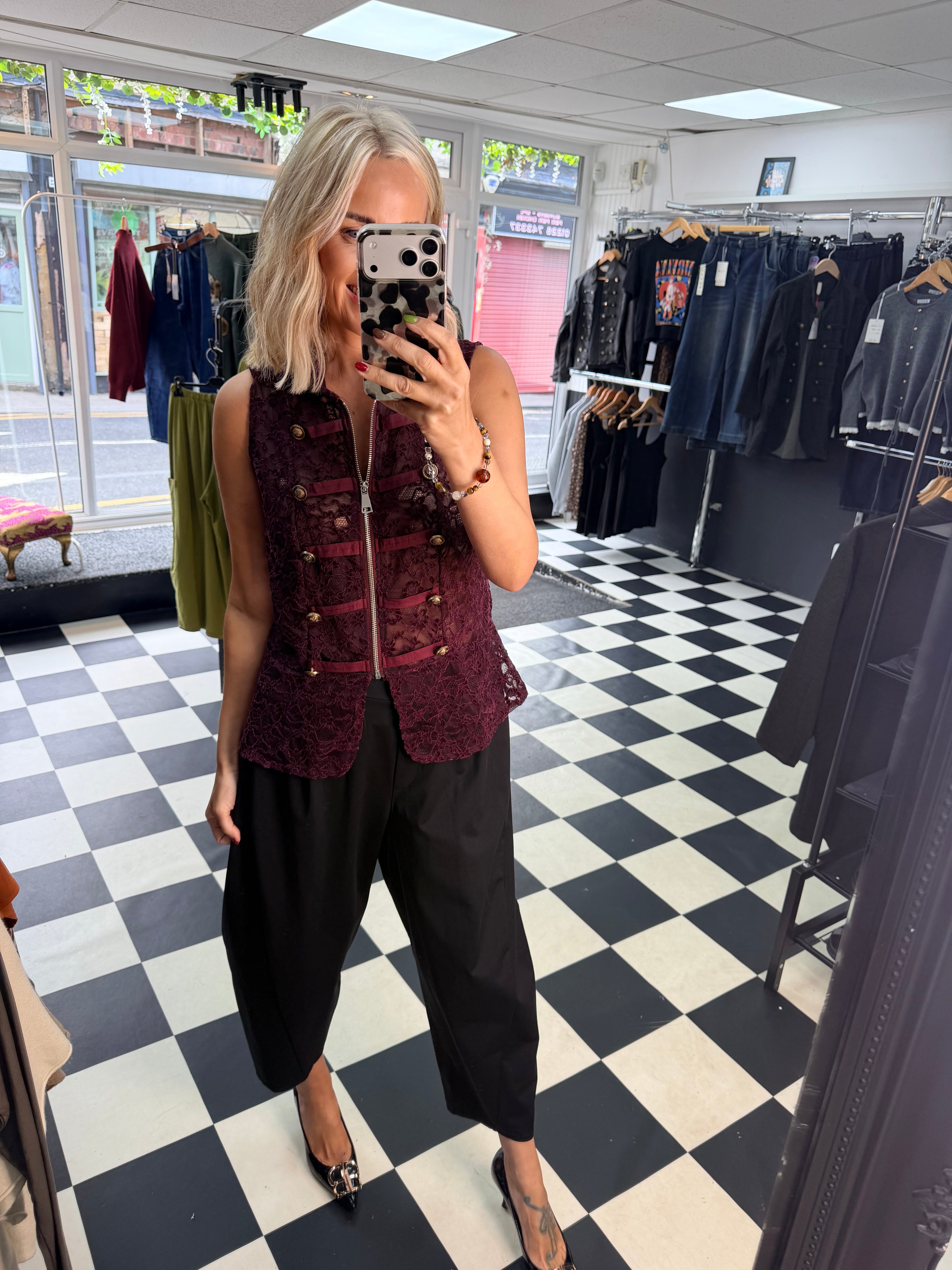 Lace Military Waistcoat Plum