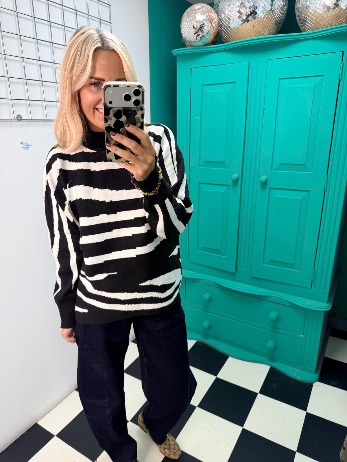 Turtle Neck Jumper Lightning Print Black Special Buy