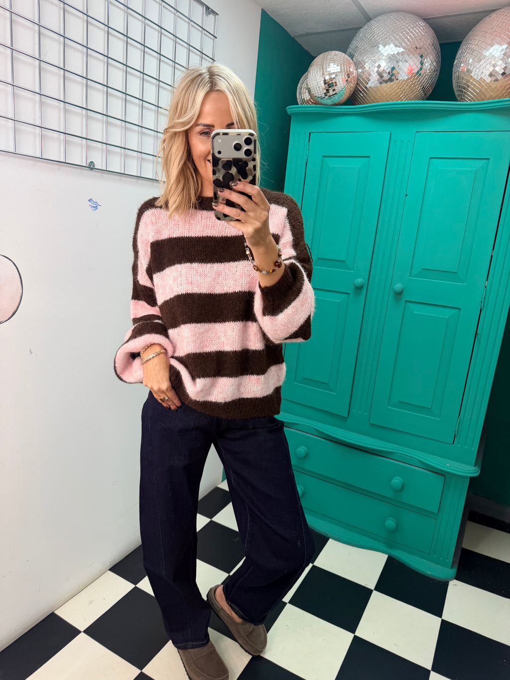 Chunky stripe knit - Pink and Chocolate