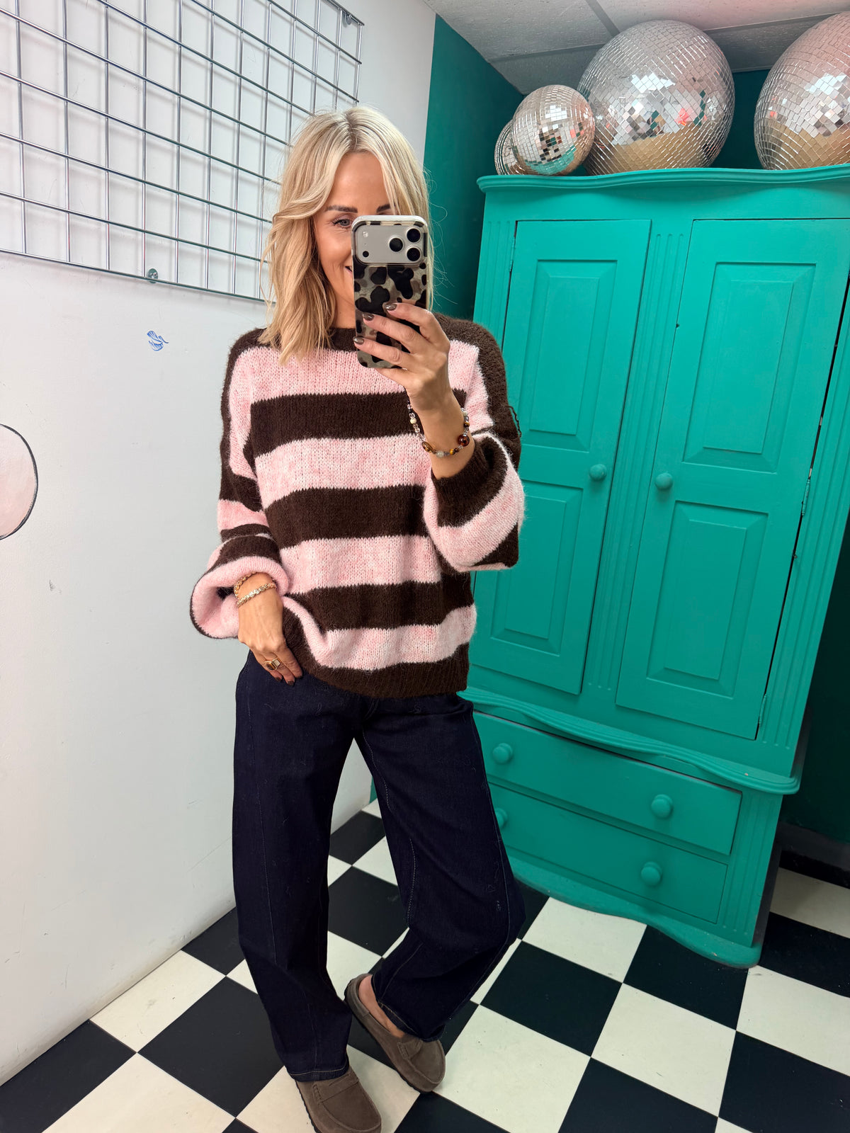Chunky stripe knit - Pink and Chocolate